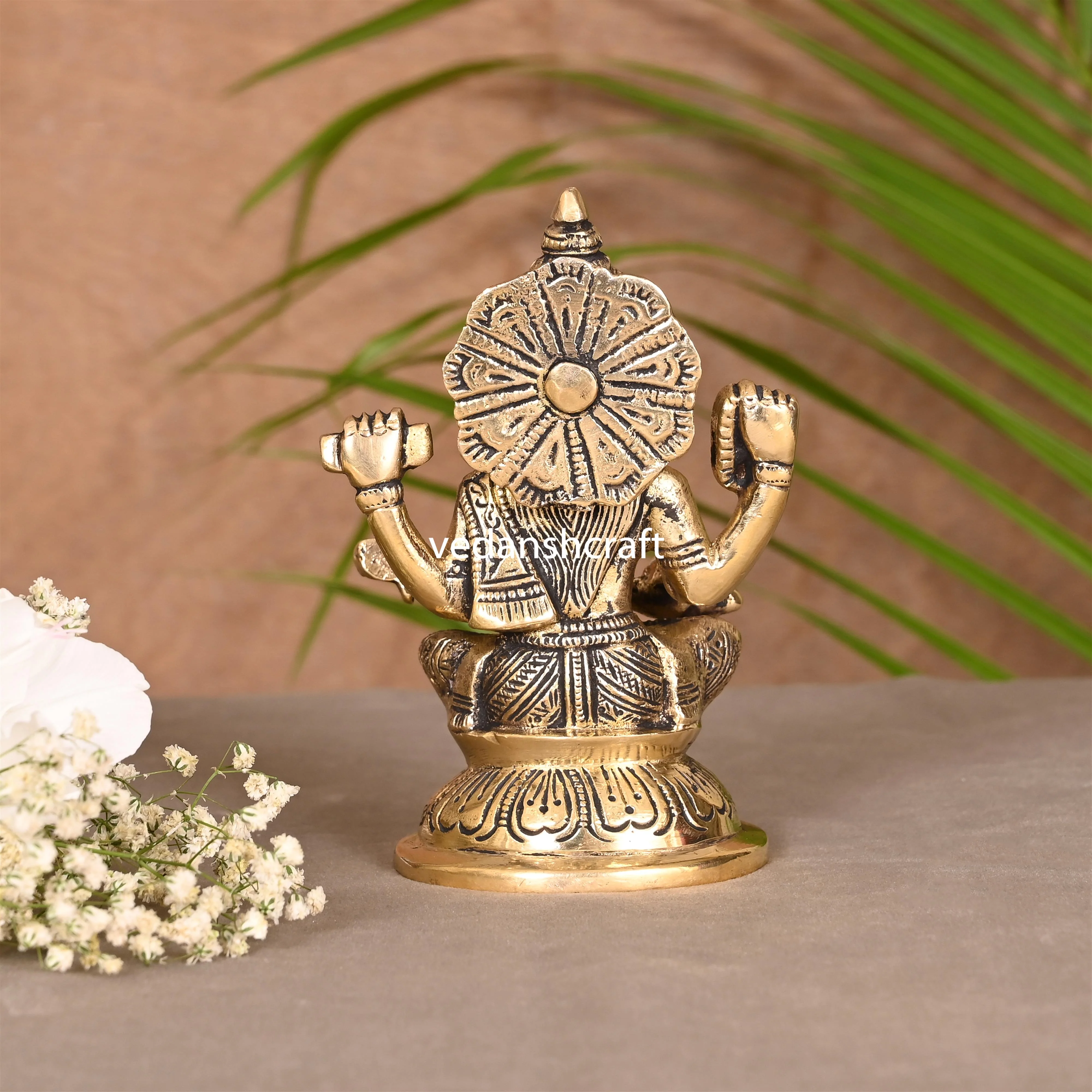 Brass Goddess Sitting Saraswati Idol (4.5 Inch) - Image 3