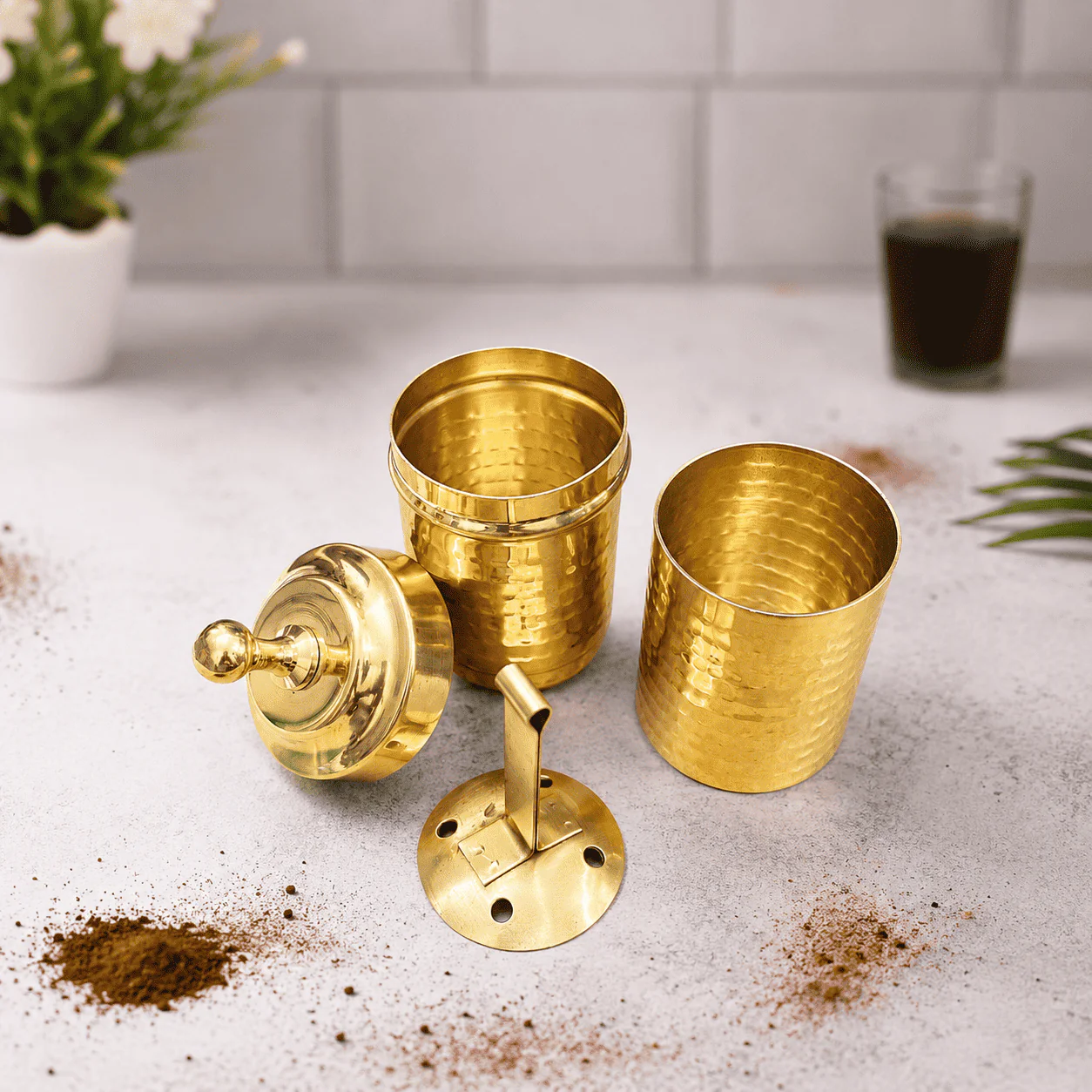 Brass Hammered Coffee Filter Machine (7.5 Inch) - Image 2