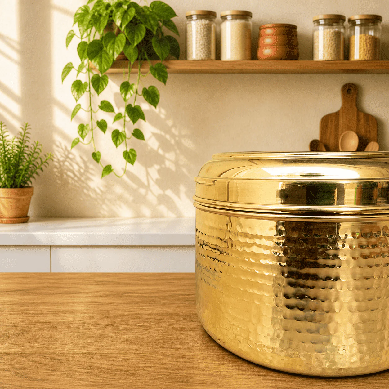 Brass Hammered Container With Lid - Image 4