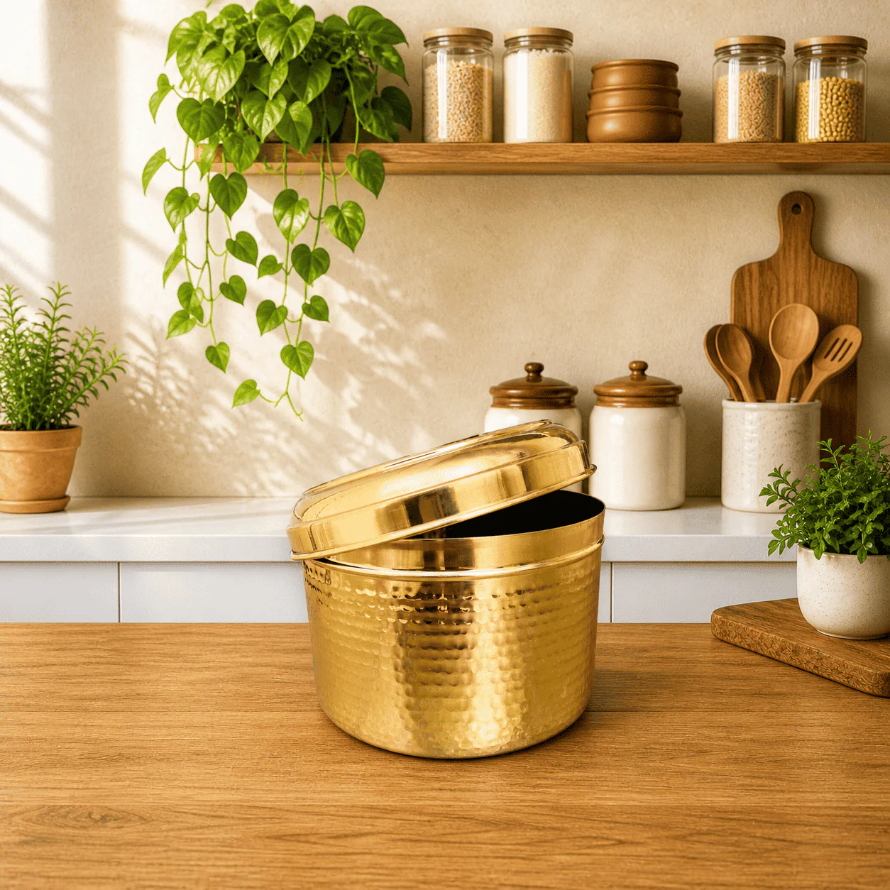 Brass Hammered Container With Lid - Image 5