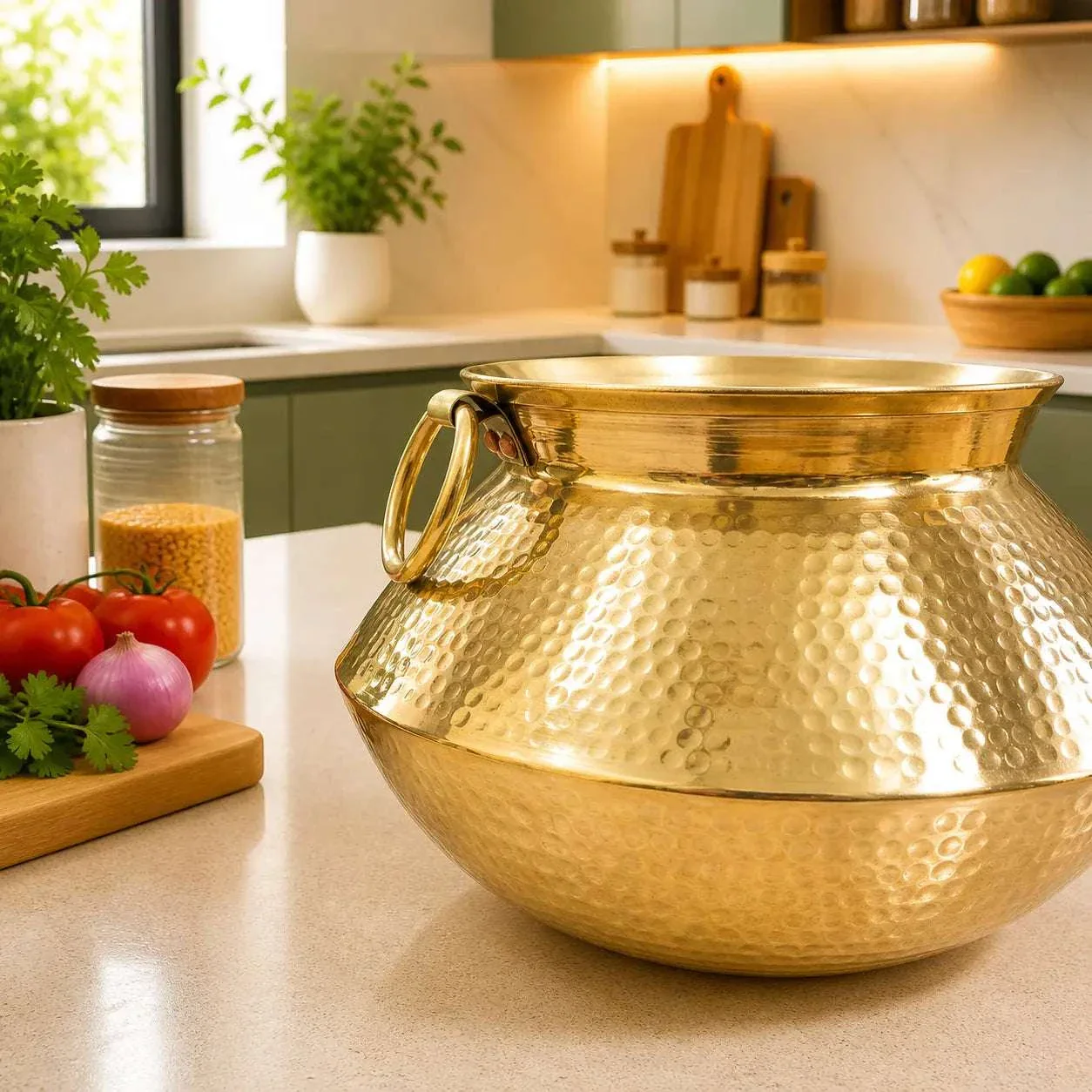 Brass Hammered Vintage Handi / Degchi with Lid - Image 4