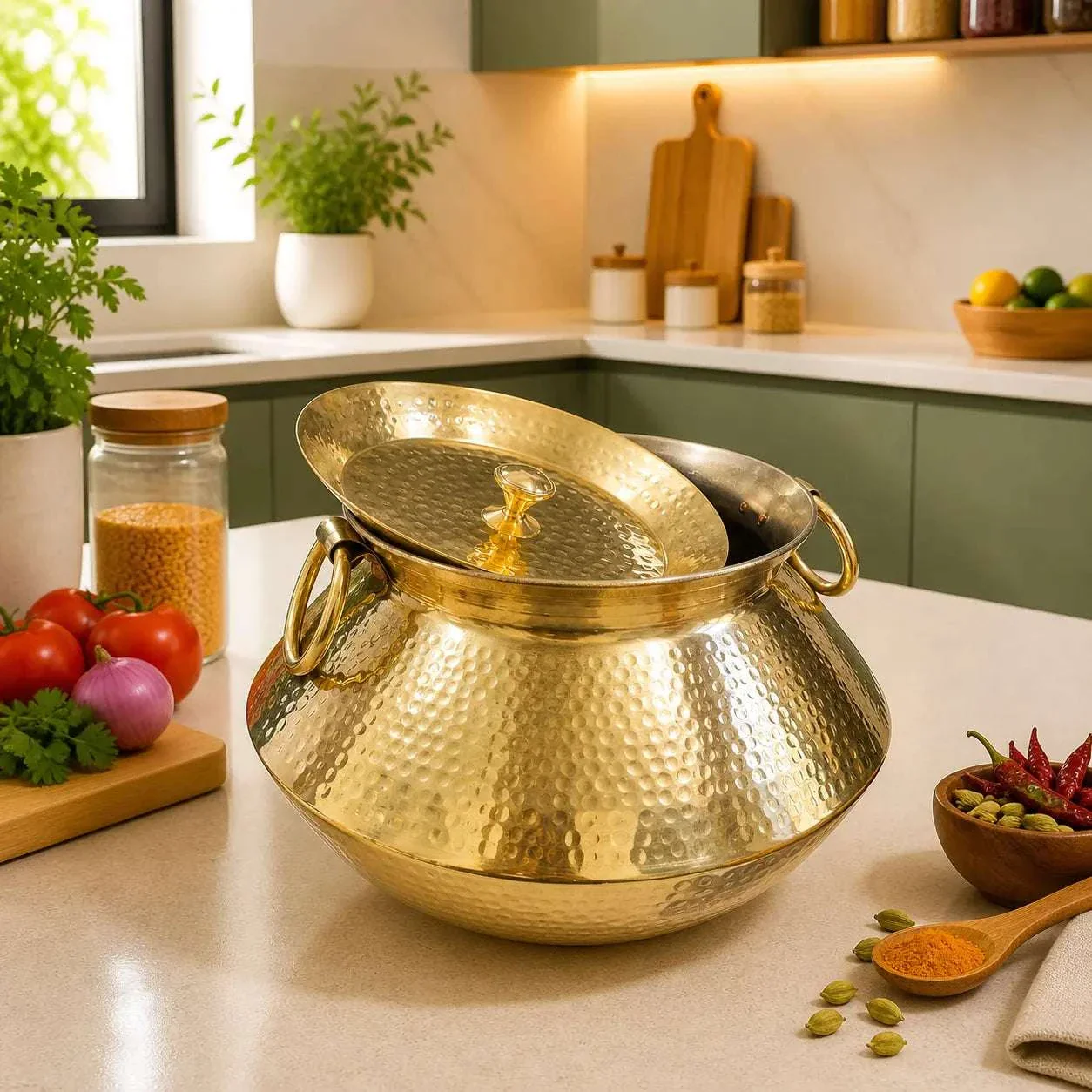 Brass Hammered Vintage Handi / Degchi with Lid - Image 5