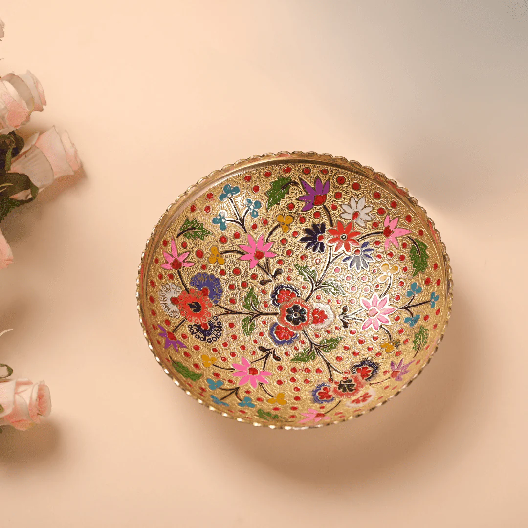 Brass Hand Painted Decorative Fruit Bowl (7.5 Inch)