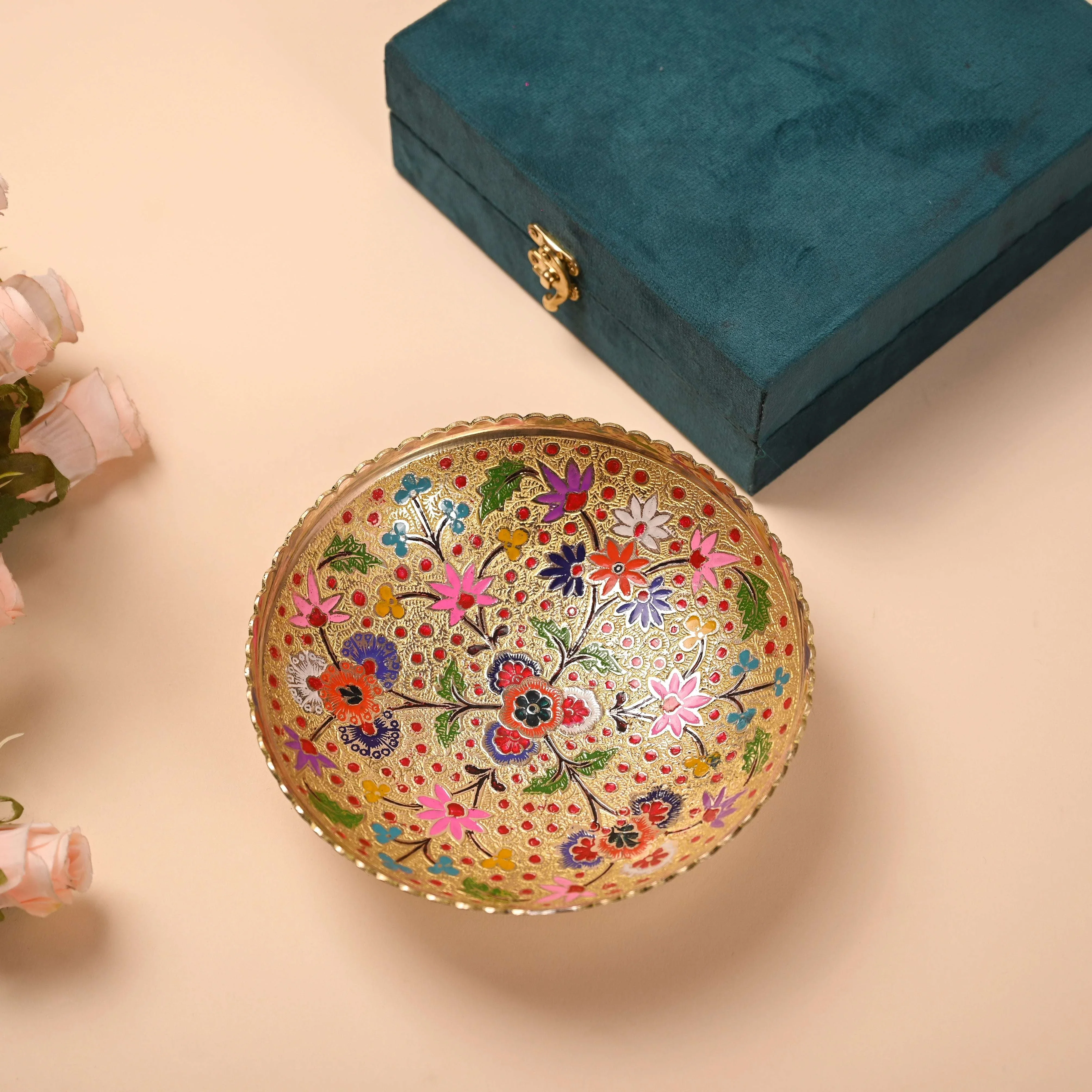 Brass Hand Painted Decorative Fruit Bowl (7.5 Inch) - Image 2