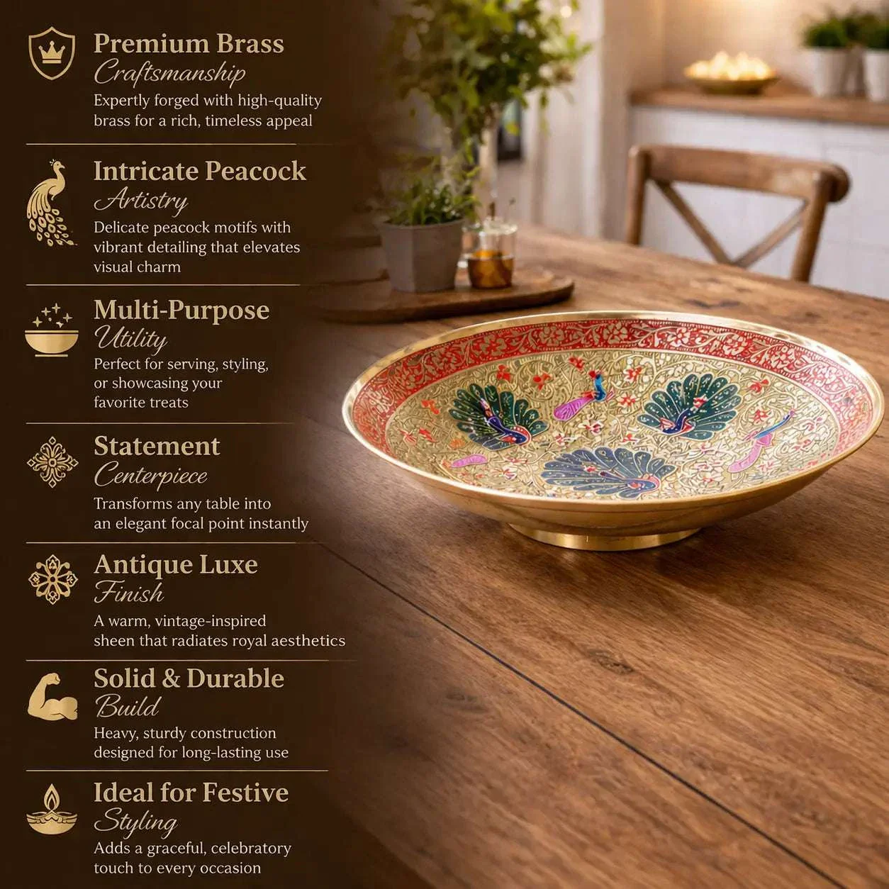 Brass Hand Painted Decorative Fruit Bowl (7.2 Inch) - Image 8