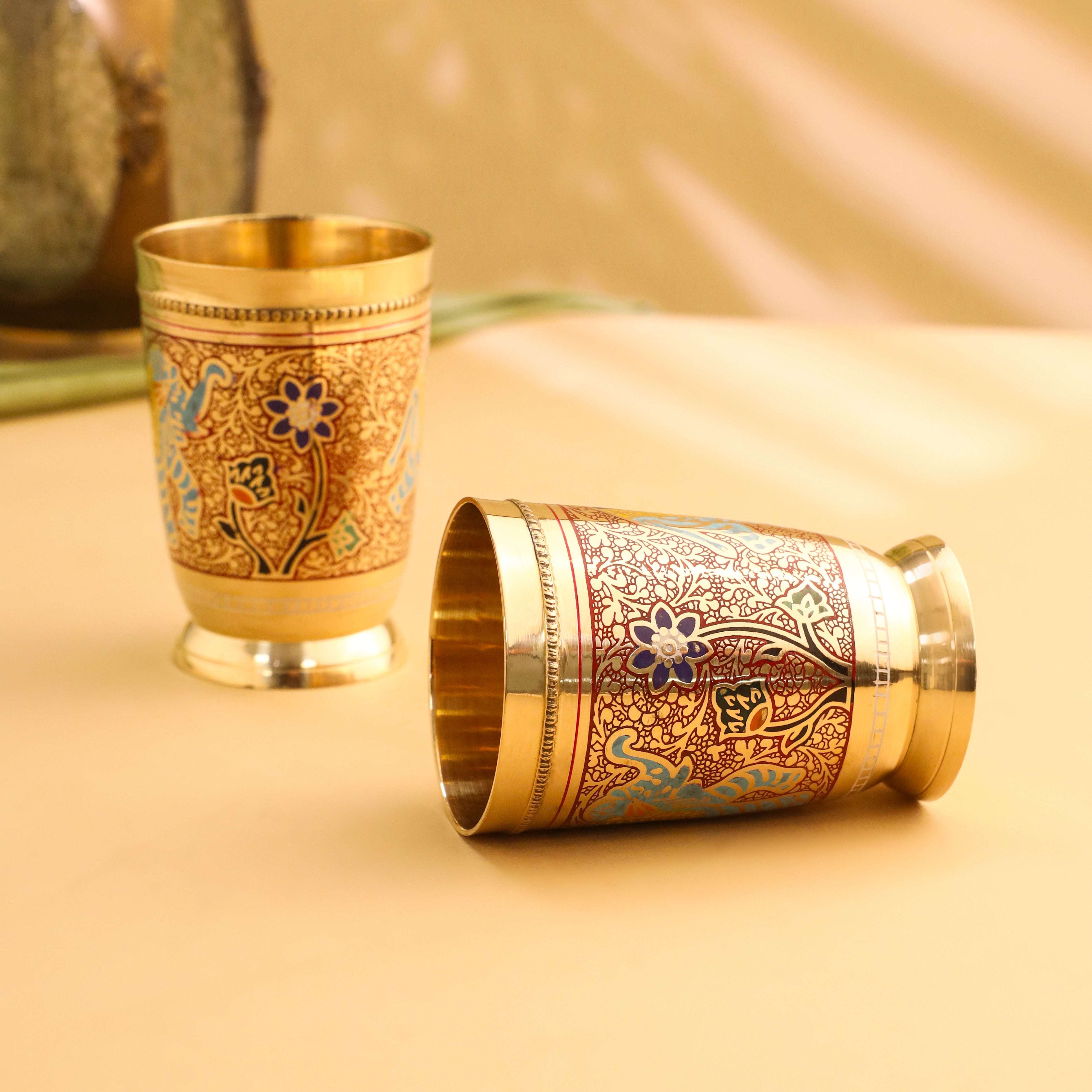 Brass Red Hand Painted Elephant Glass Pair (4.2 Inch) - Image 2