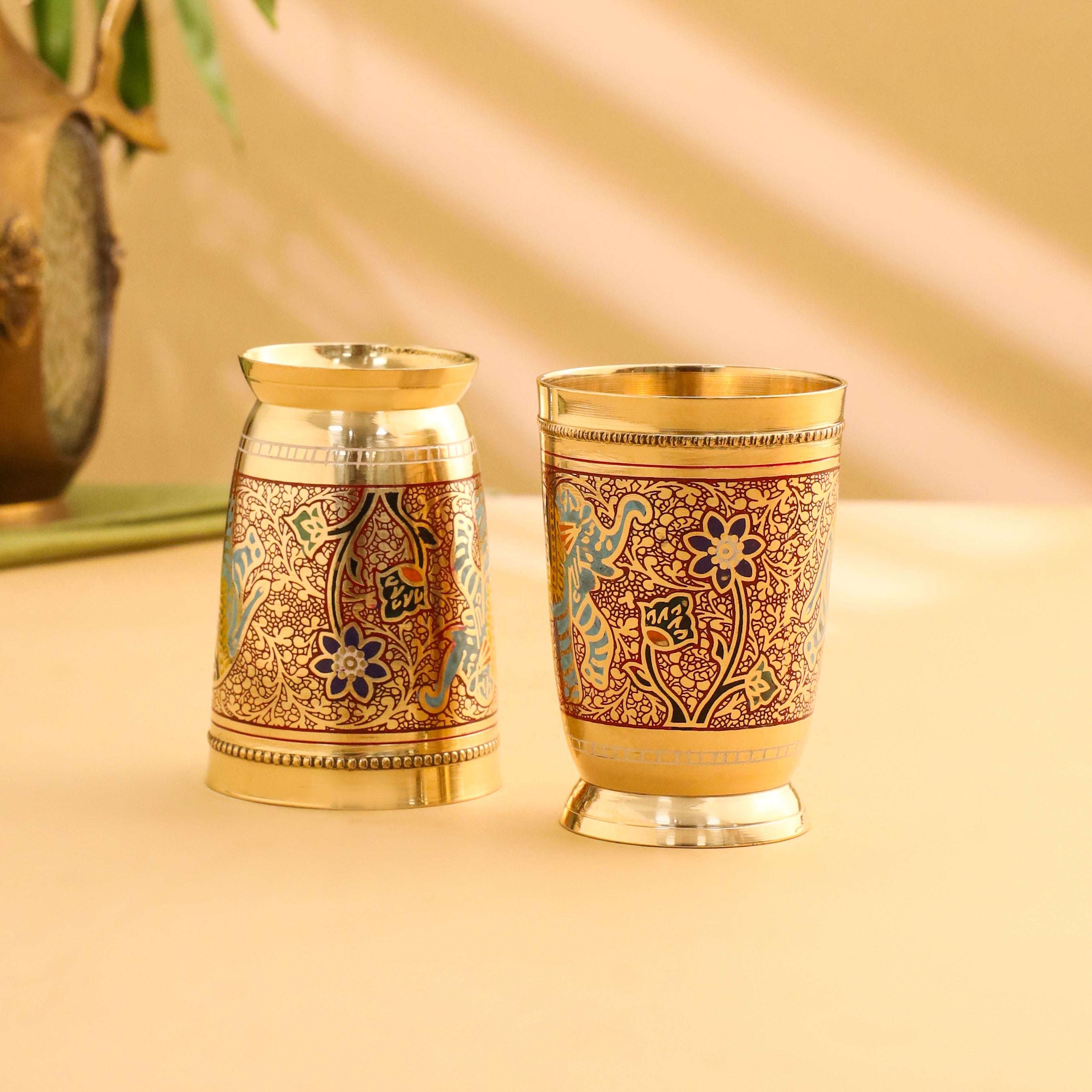 Brass Red Hand Painted Elephant Glass Pair (4.2 Inch) - Image 3