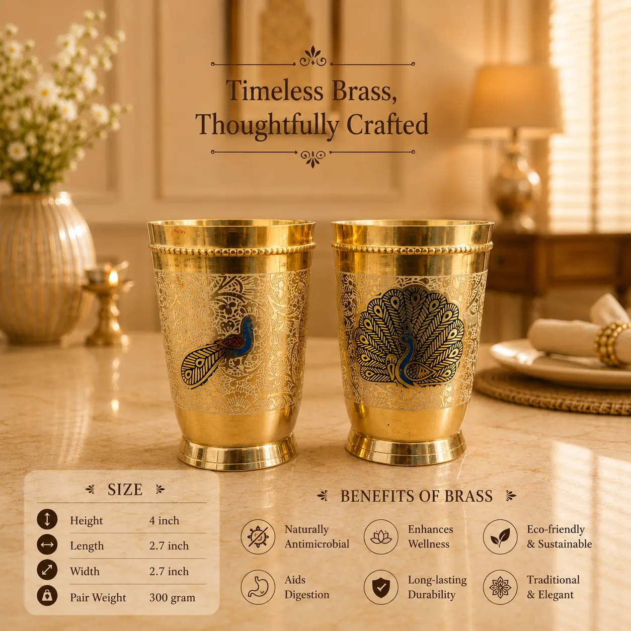 Brass Hand Painted Glass Pair - Image 13