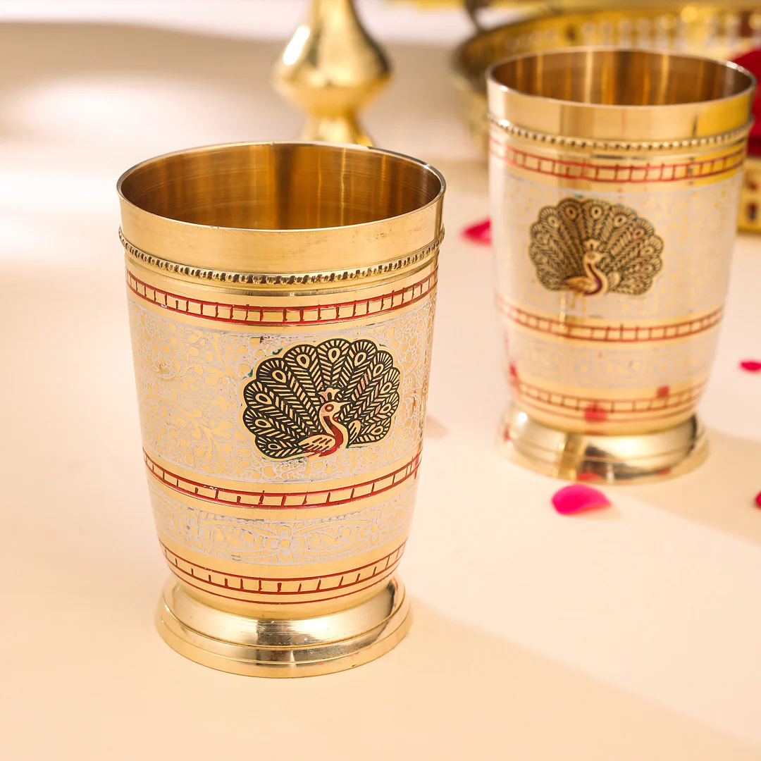 Brass Hand Painted Glass Pair - Image 6