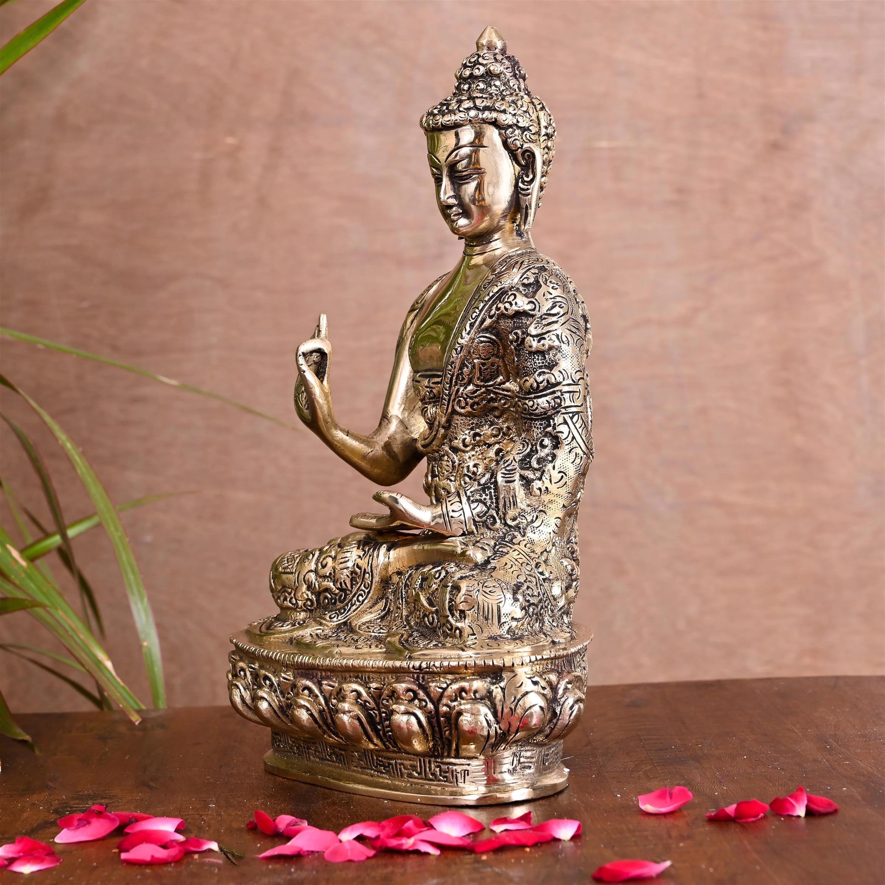 Brass Handcarved Blessing Buddha (10.5 Inch) - Image 3