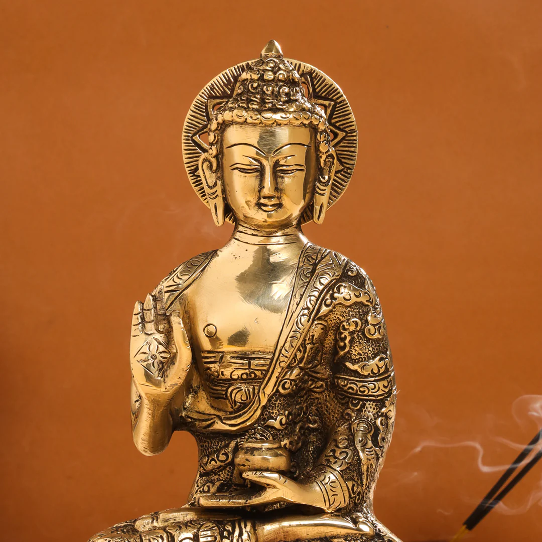 Brass Handcarved Blessing Buddha (10.5 Inch) - Image 4