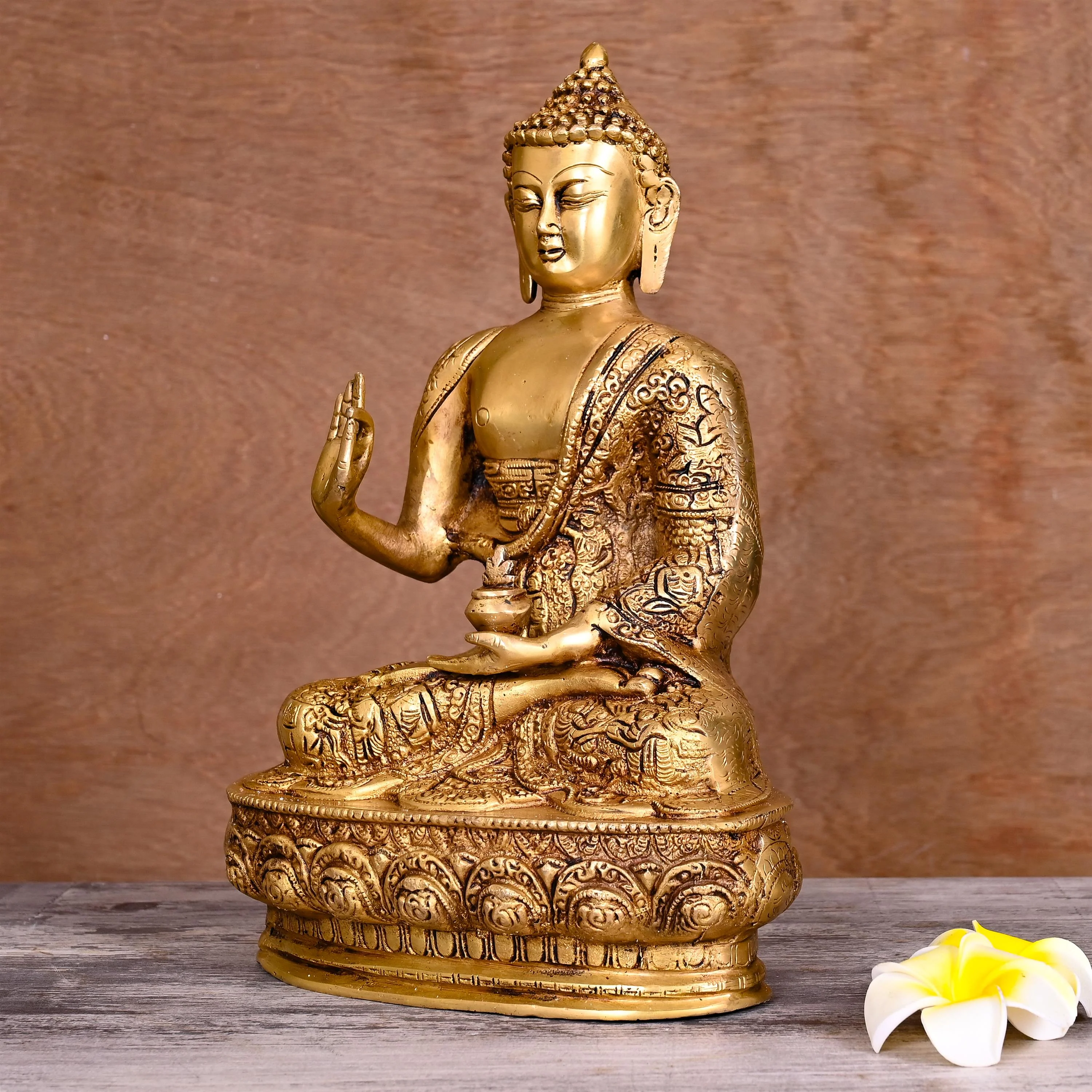 Brass Handcarved Blessing Buddha (12.5 Inch) - Image 2