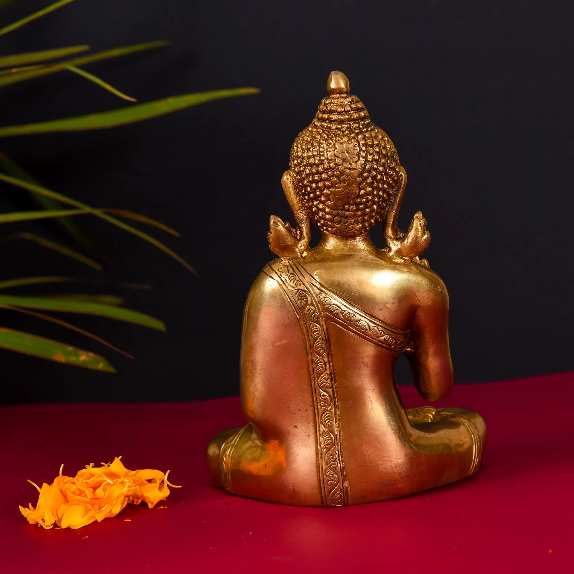 Brass Handcarved Blessing Buddha (7.8 Inch) - Image 3