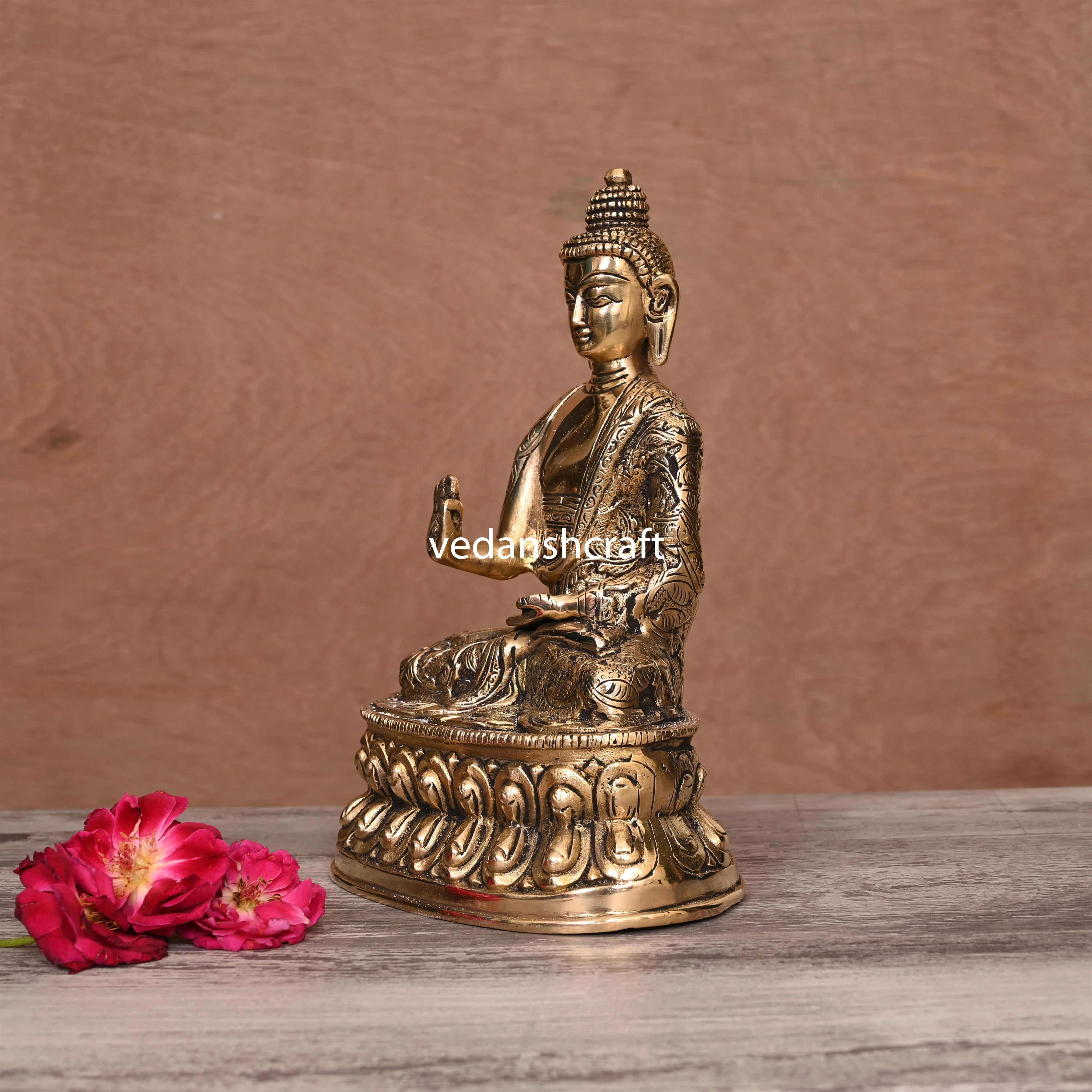 Brass Hand carved Blessing Buddha (8.5 Inch) - Image 2