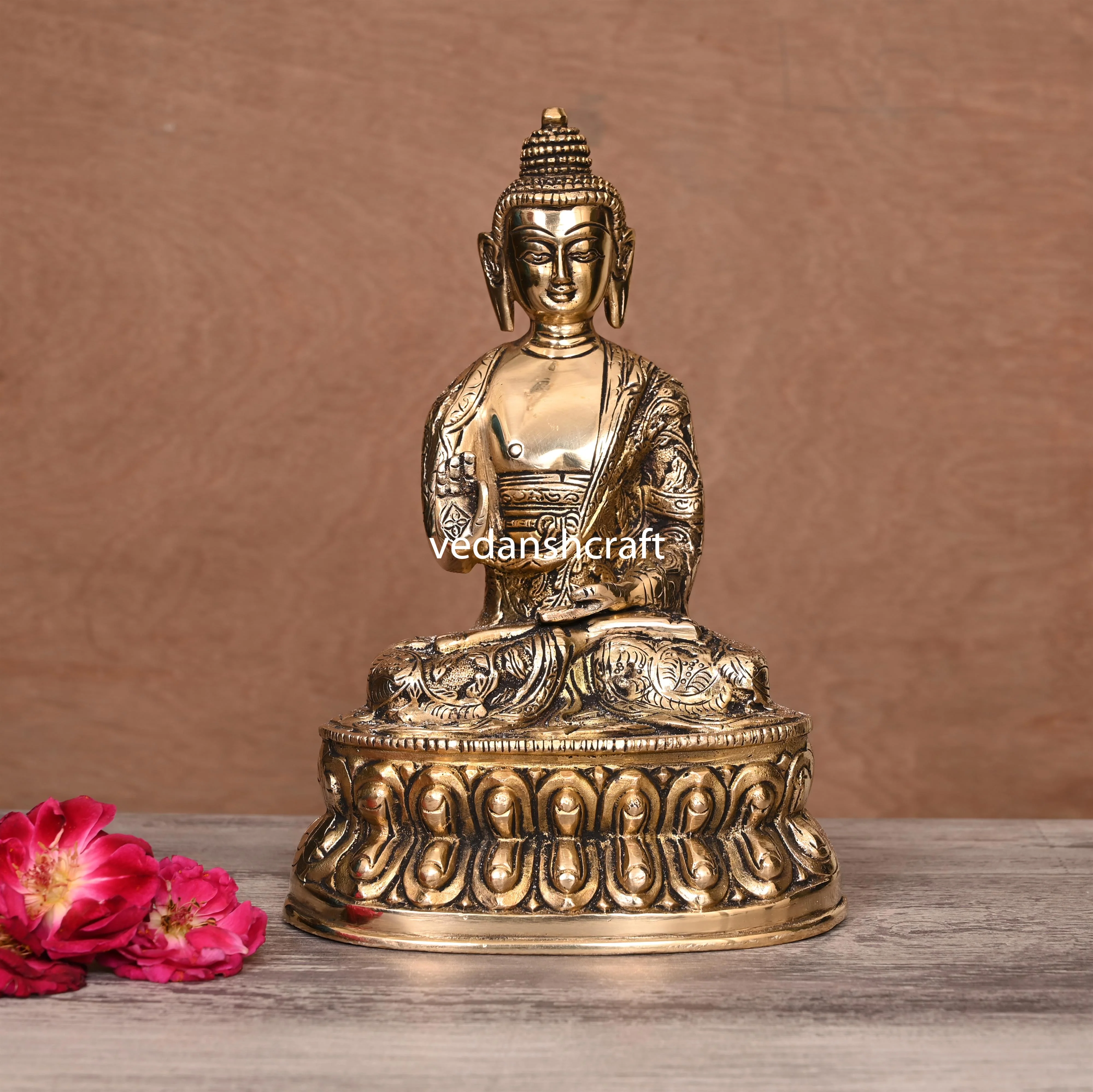 Brass Hand carved Blessing Buddha (8.5 Inch) - Image 3
