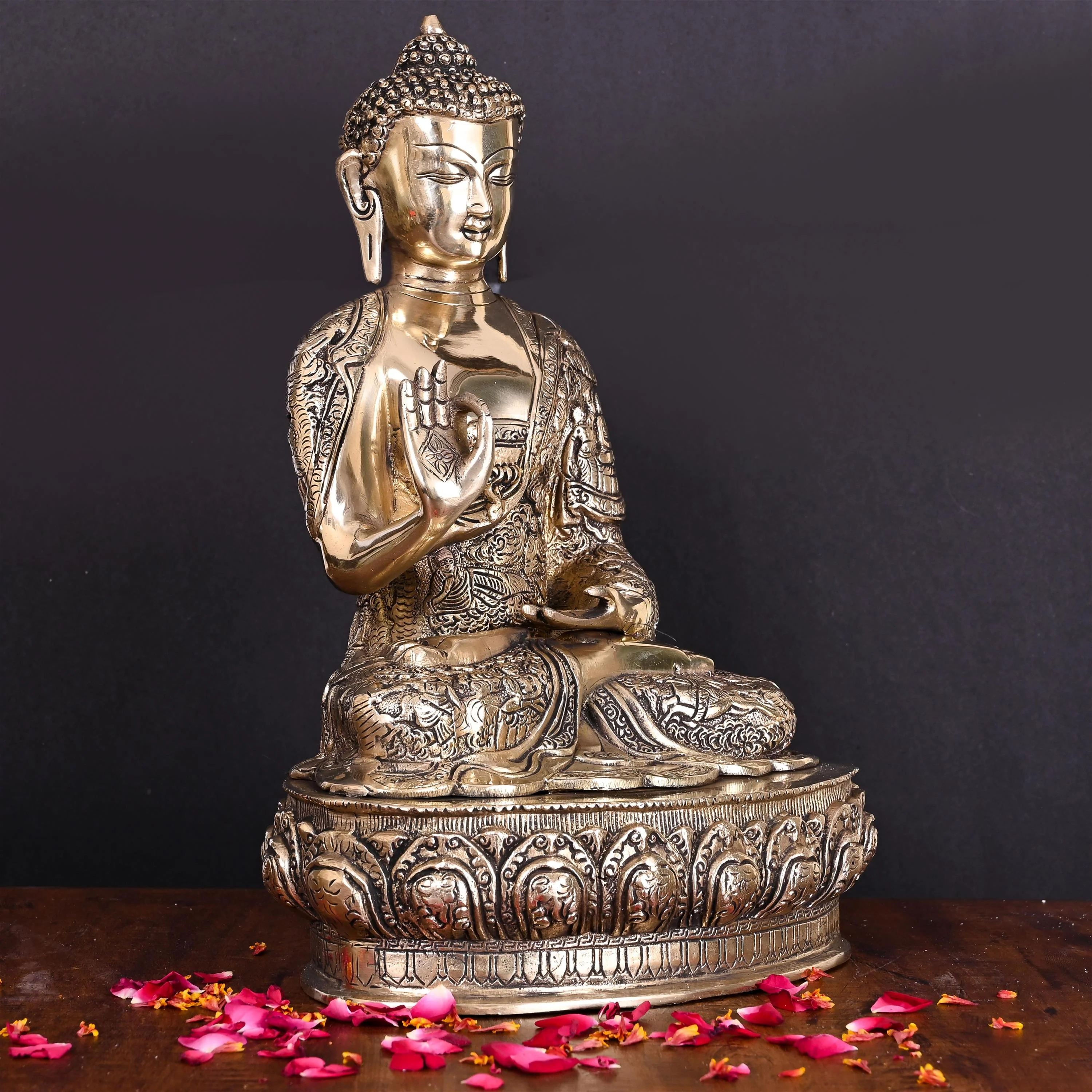 Brass Handcarved Blessing Buddha Home Decor (14.5 Inch) - Image 2