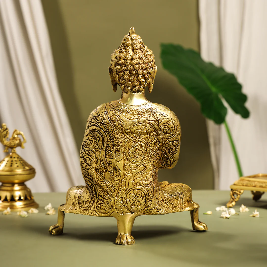 Brass Handcarved Blessing Buddha Idol (13 Inch) - Image 3