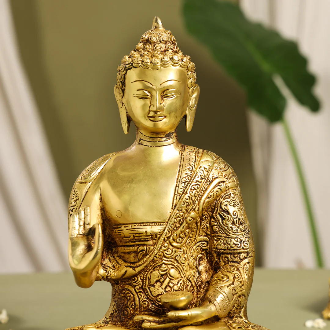 Brass Handcarved Blessing Buddha Idol (13 Inch) - Image 4