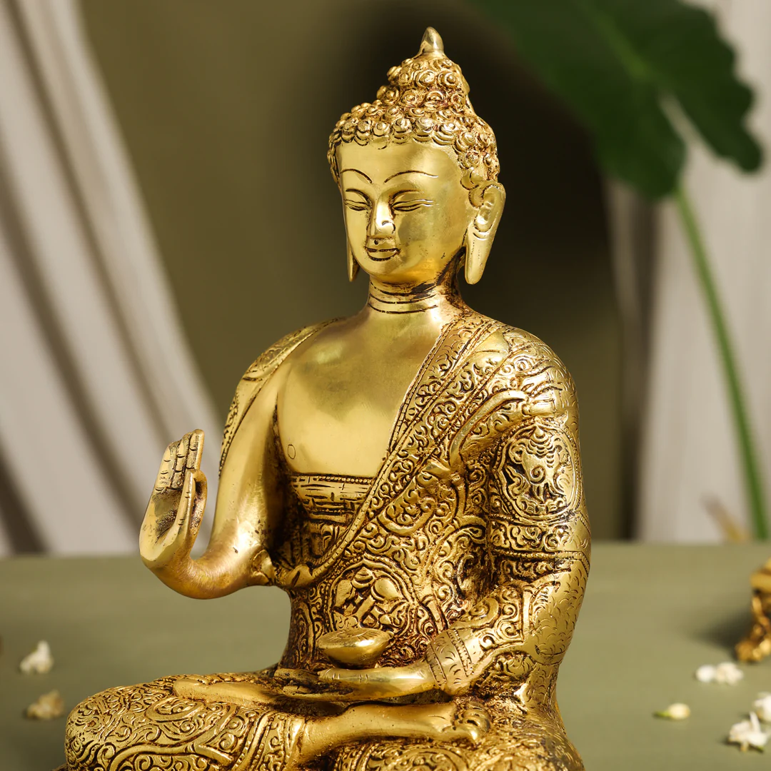 Brass Handcarved Blessing Buddha Idol (13 Inch) - Image 5