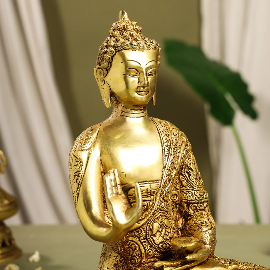 Brass Handcarved Blessing Buddha Idol (13 Inch) - Image 6