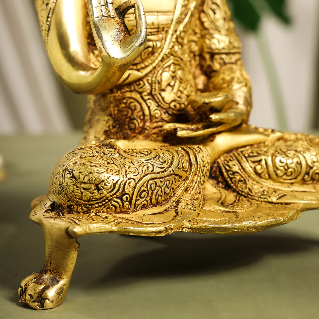 Brass Handcarved Blessing Buddha Idol (13 Inch) - Image 7
