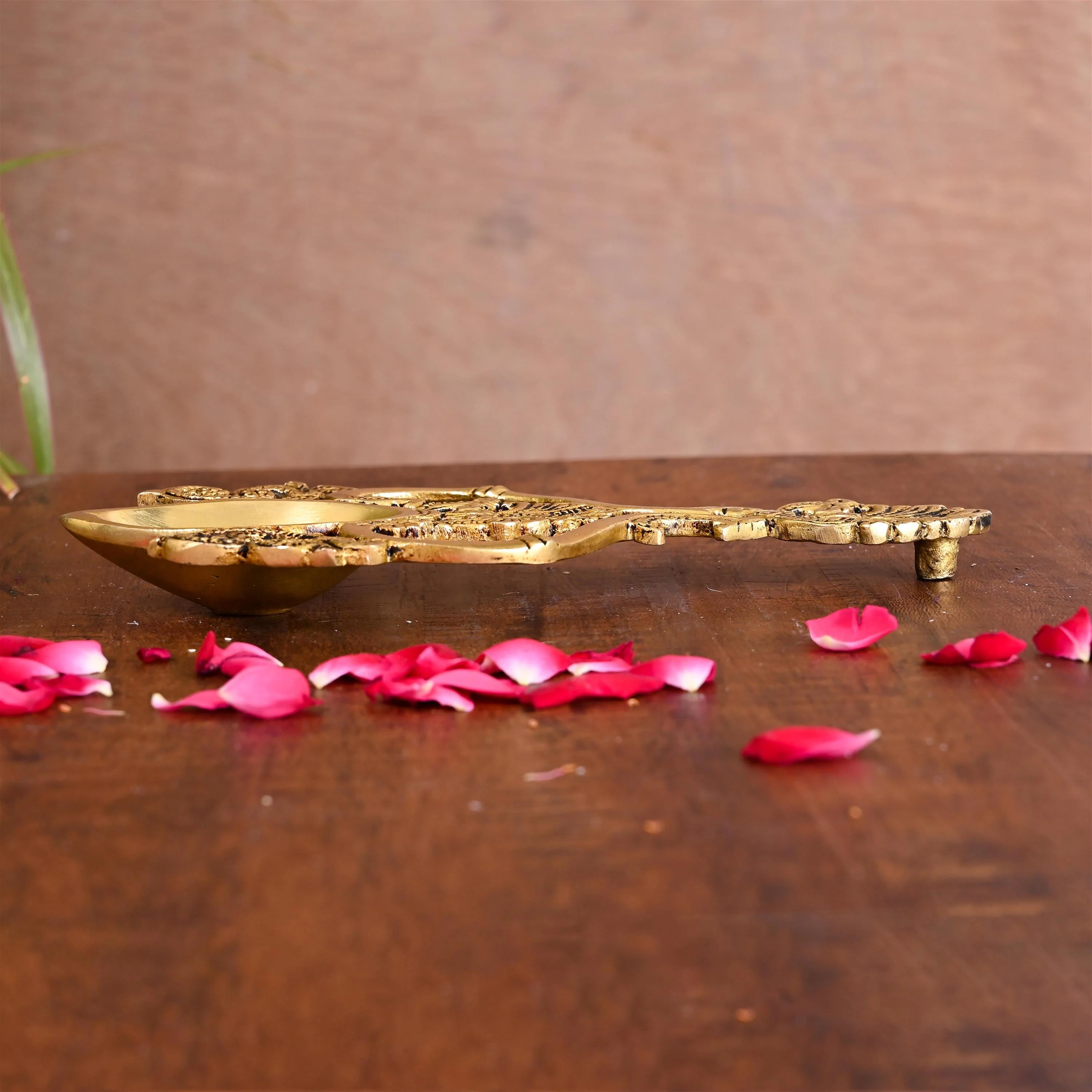 Brass Handcarved Pooja Spoon/Lamp (7.5 Inch) - Image 3