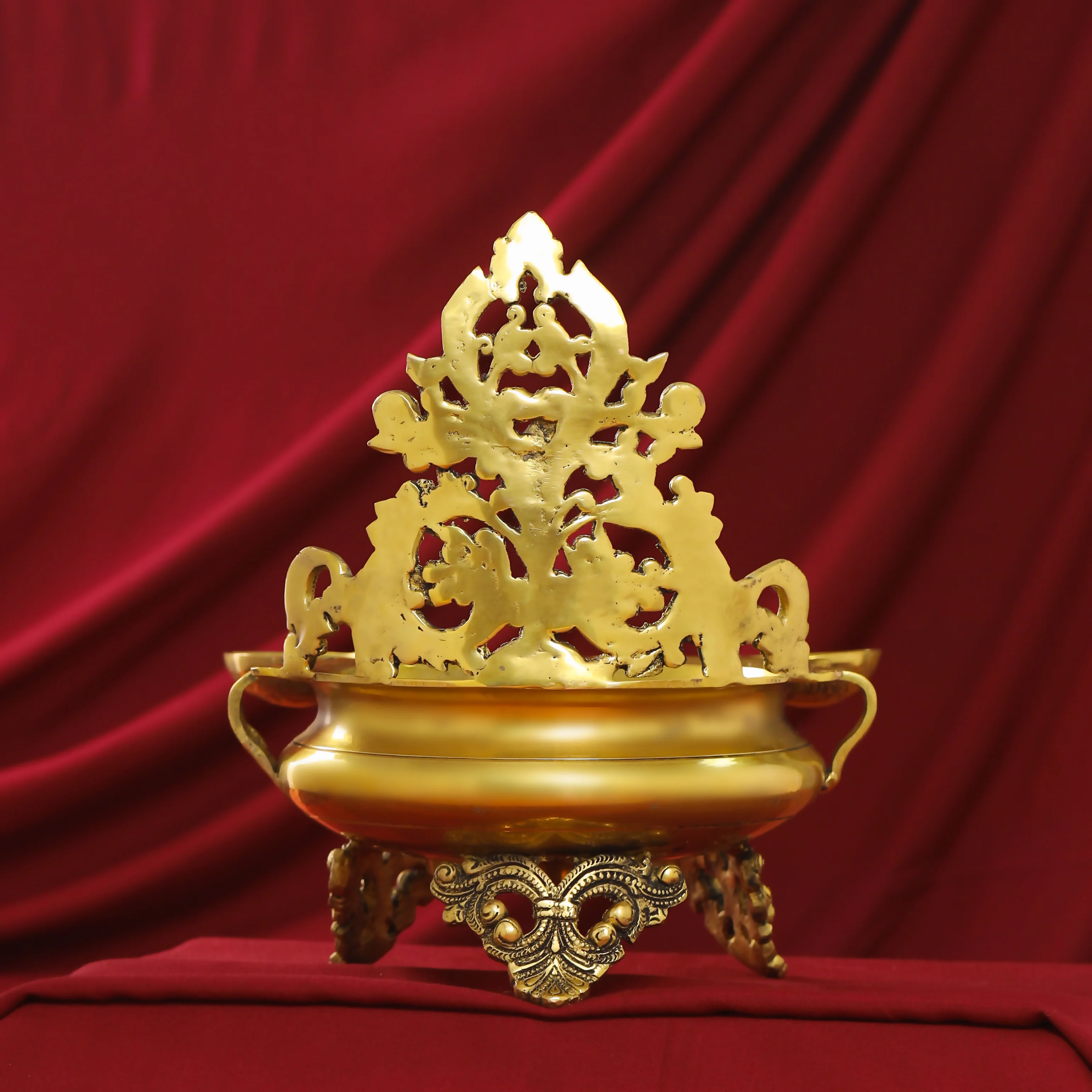 Brass Handcarved Urli Bowl (12 Inch) - Image 3