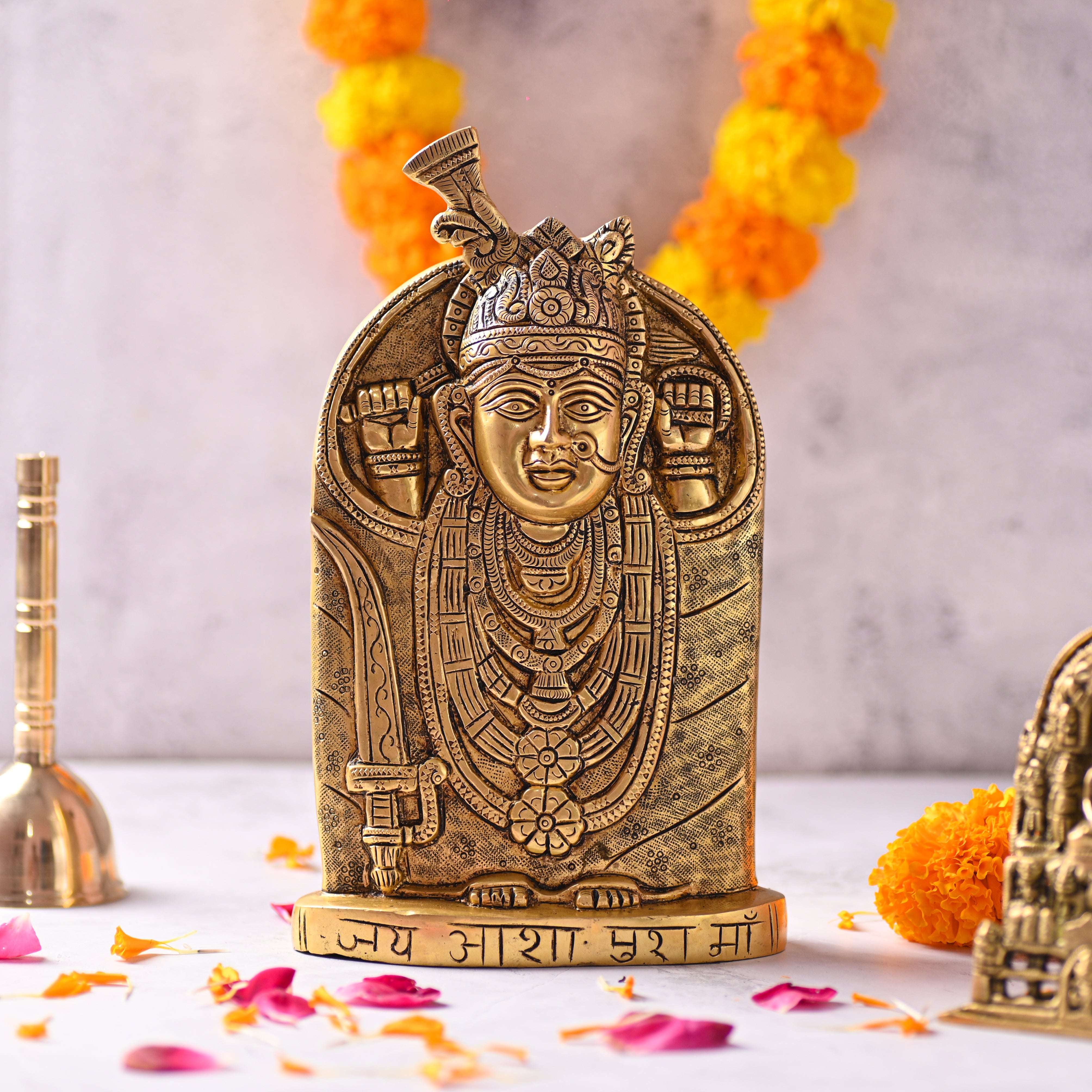 Brass Handcrafted Aashapura Maa Idol (9.8 Inch)