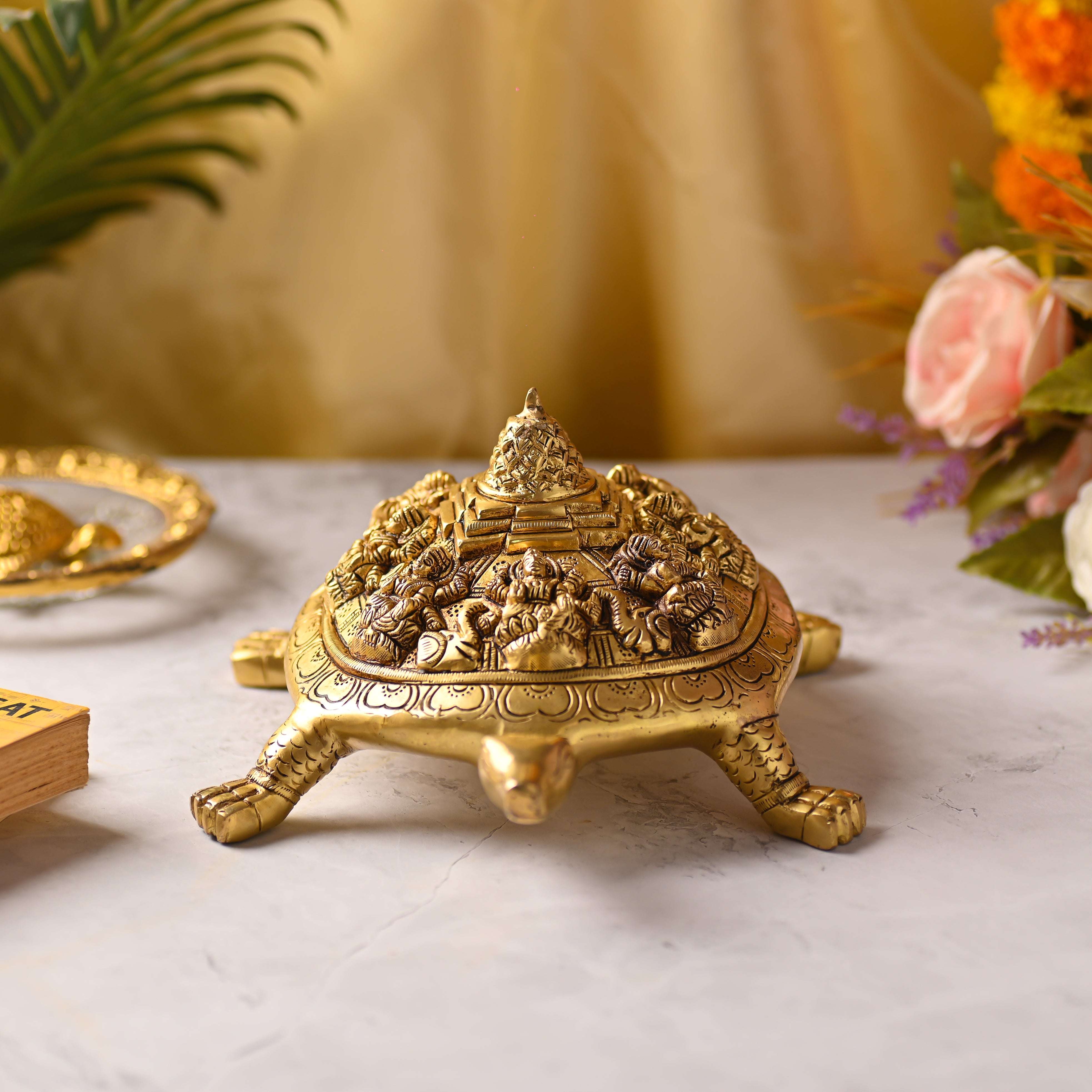 Brass Handcrafted Ashtalakshmi Shree Yantra Tortoise (4.5 Inch) - Image 2