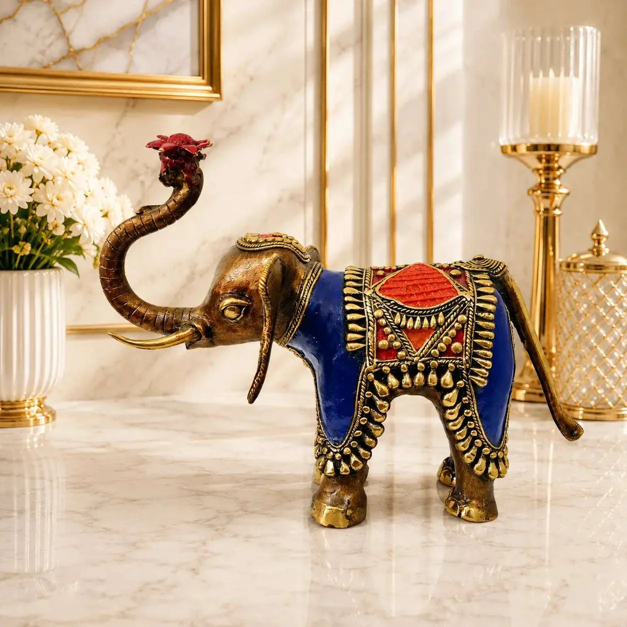 Brass Handcrafted Dhokra Elephant Statue (8.5 inch) - Image 4