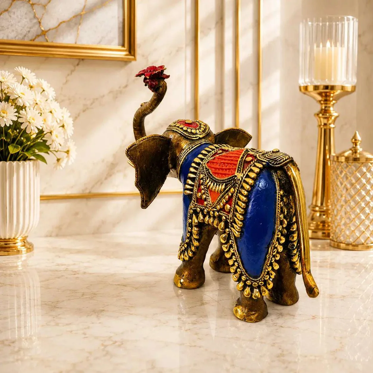 Brass Handcrafted Dhokra Elephant Statue (8.5 inch) - Image 5
