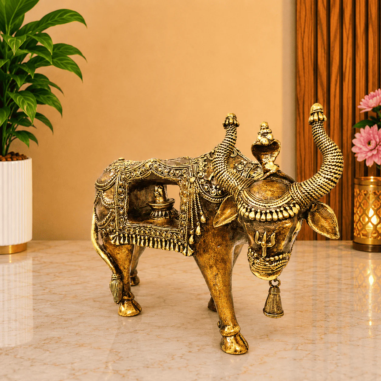 Brass Handcrafted Dhokra Nandi Idol With Inside Shivling (9.7 Inch) - Image 4
