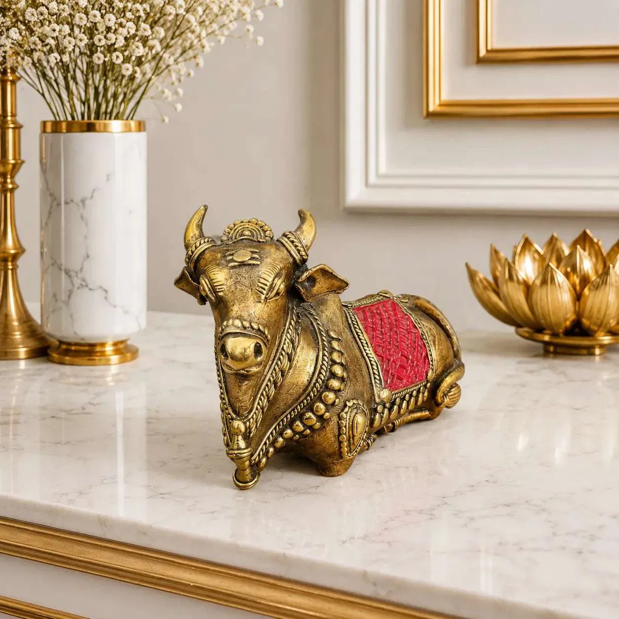 Brass Handcrafted Dhokra Sitting Nandi Idol (3.5 Inch) - Image 2