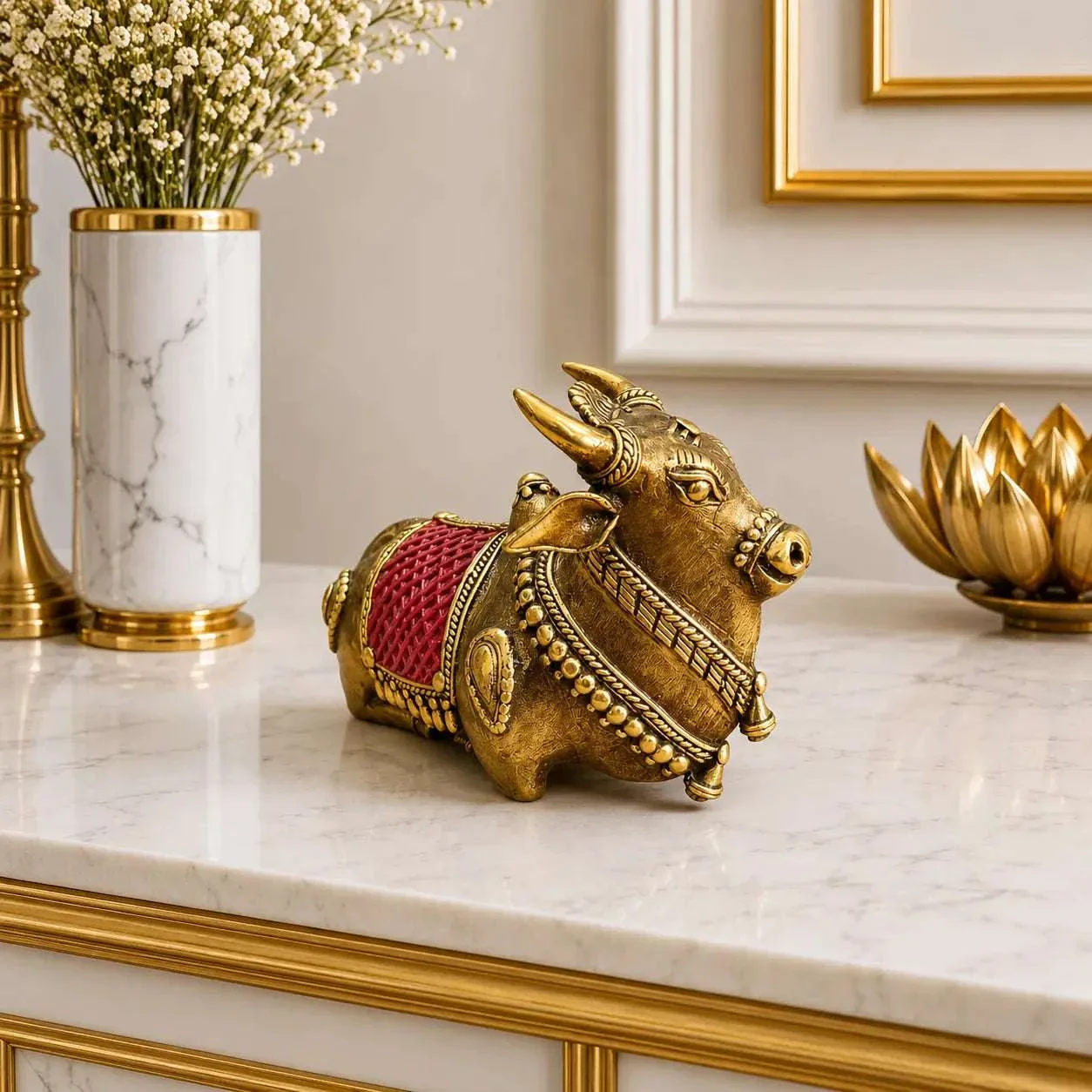 Brass Handcrafted Dhokra Sitting Nandi Idol (3.5 Inch) - Image 3