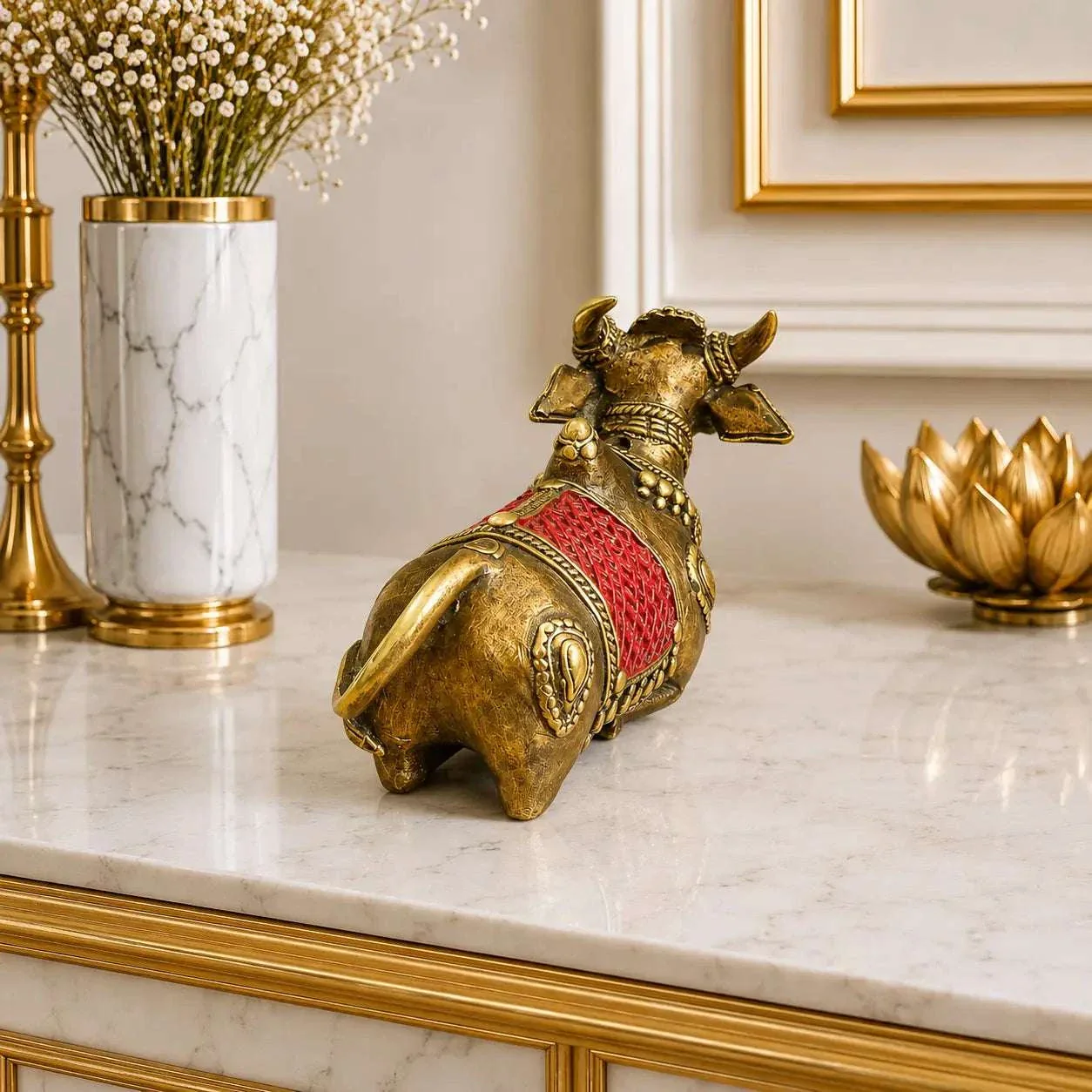 Brass Handcrafted Dhokra Sitting Nandi Idol (3.5 Inch) - Image 5