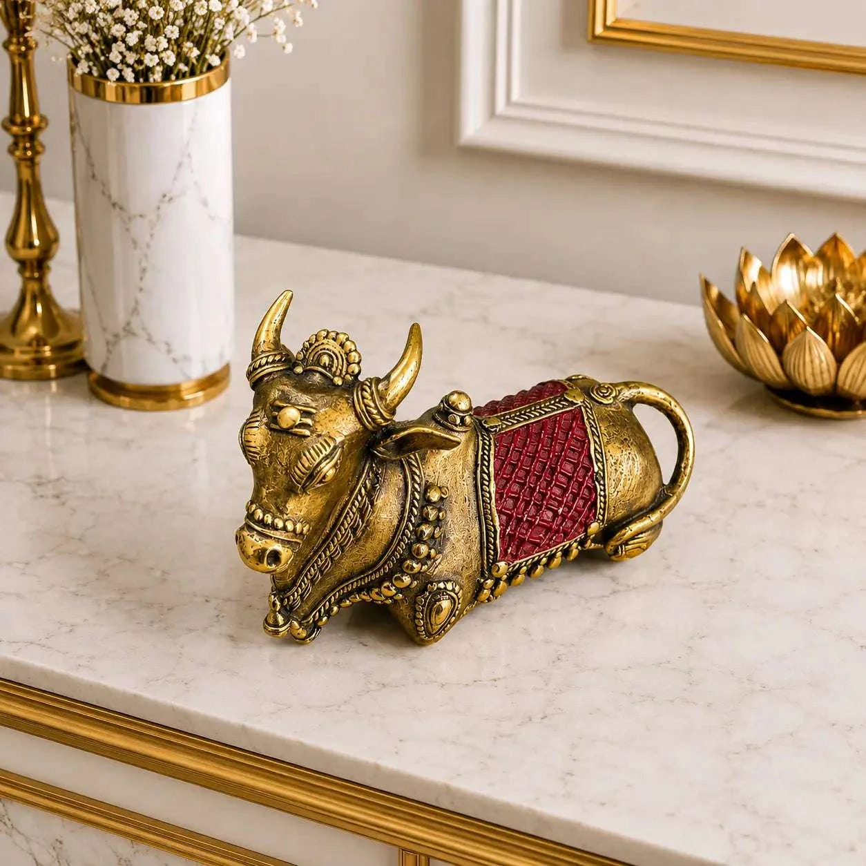 Brass Handcrafted Dhokra Sitting Nandi Idol (3.5 Inch) - Image 6