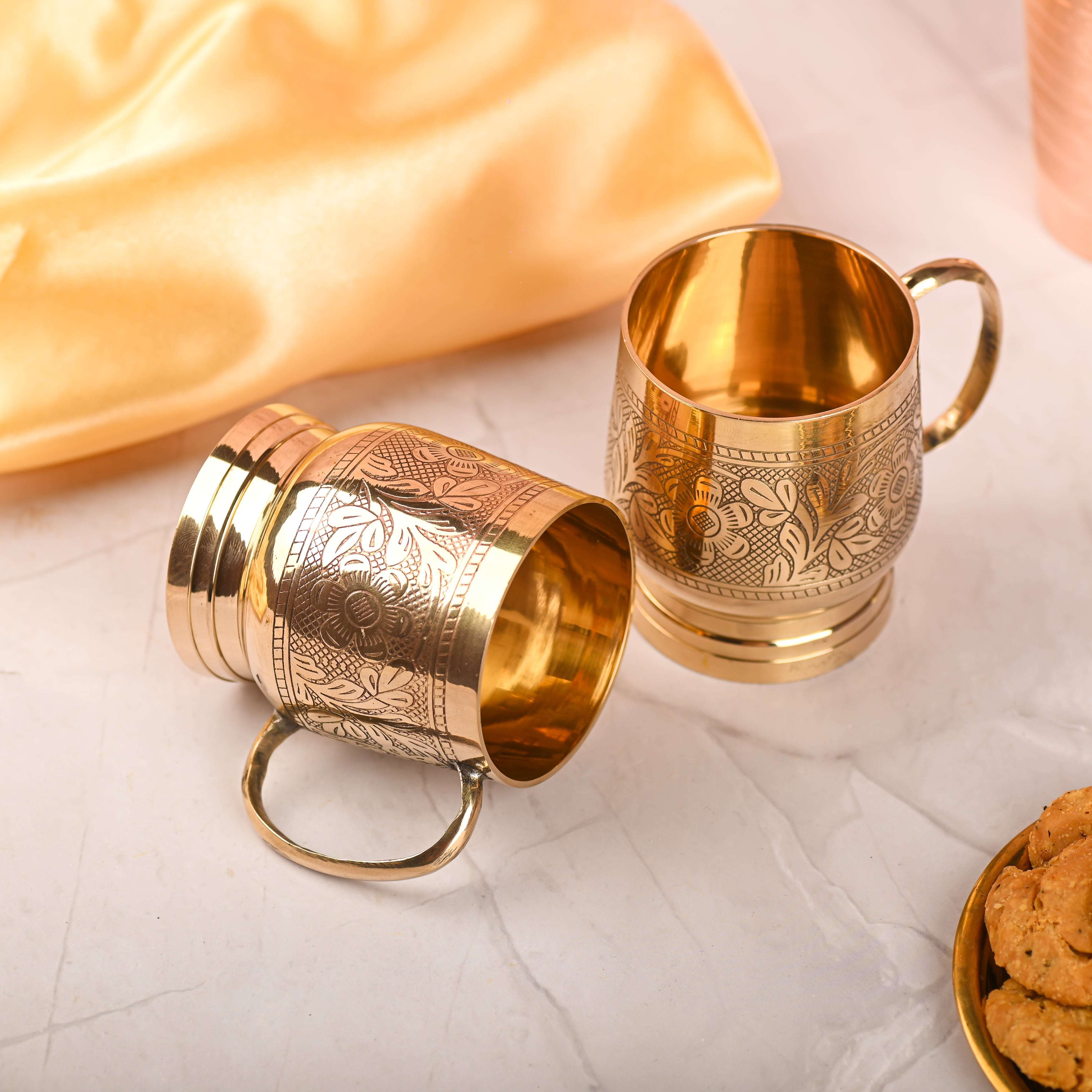 Brass Handcrafted Glass/Cup Pair with Handle - Image 3