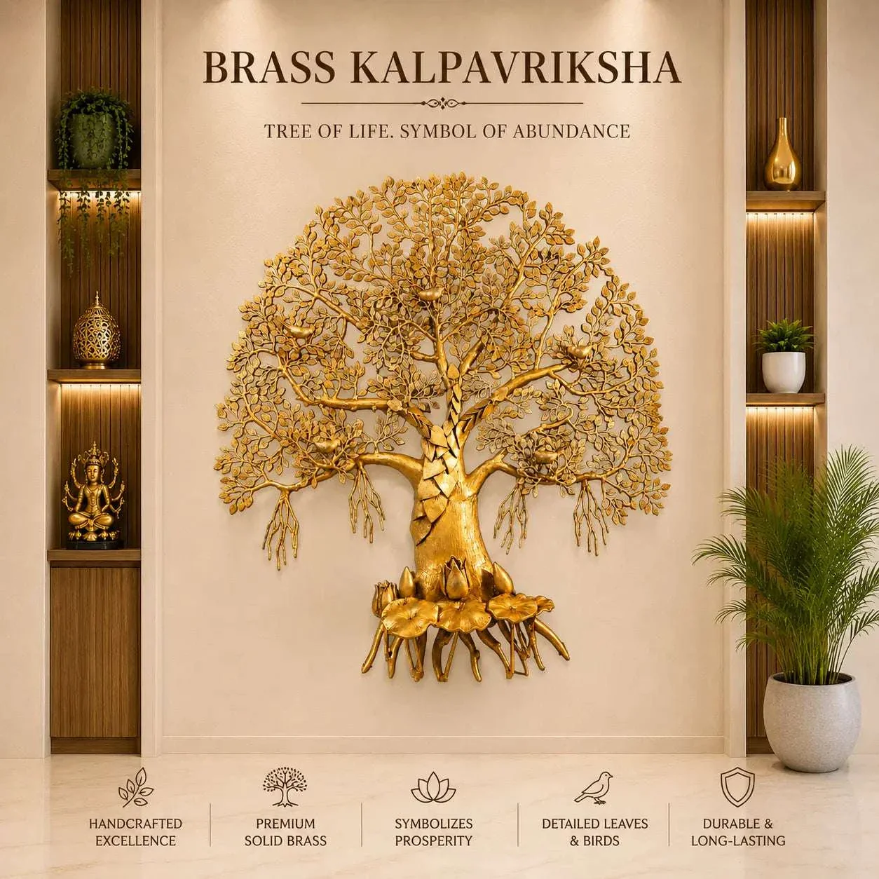 Brass Handcrafted Kalpvriksha Wall Hanging (50 Inch) - Image 4