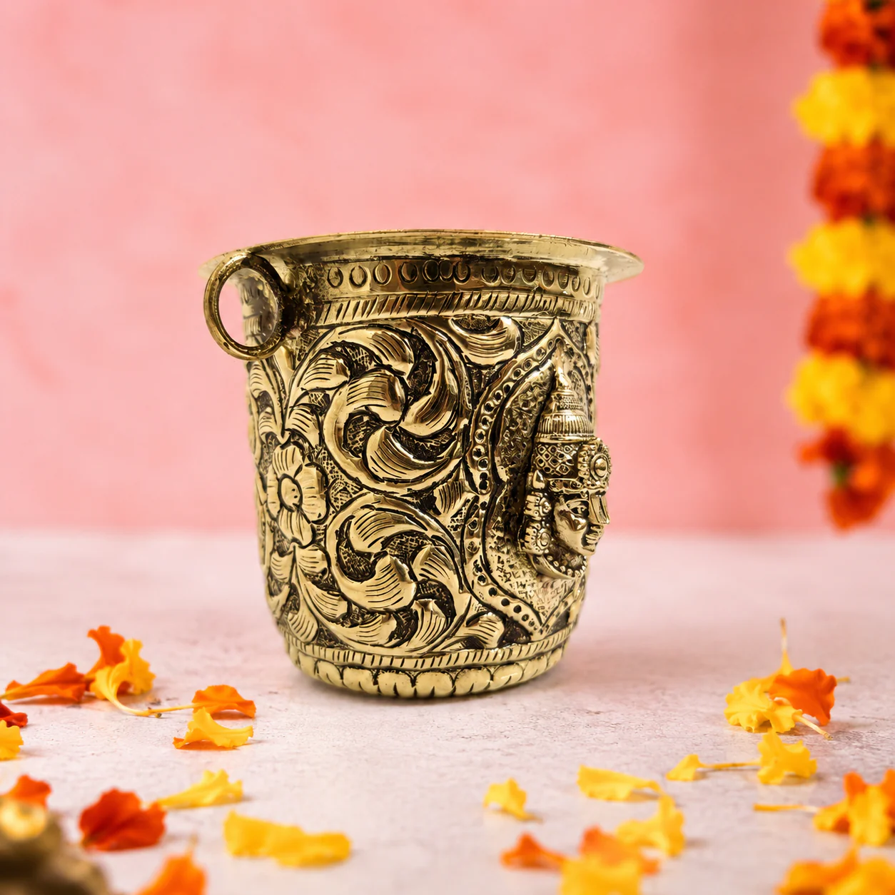 Brass Handcrafted Lakshmi Balaji Gangalam Glass (2.8 Inch) - Image 3