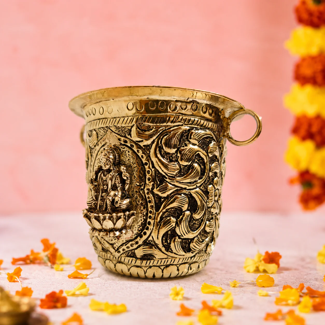 Brass Handcrafted Lakshmi Balaji Gangalam Glass (2.8 Inch) - Image 4