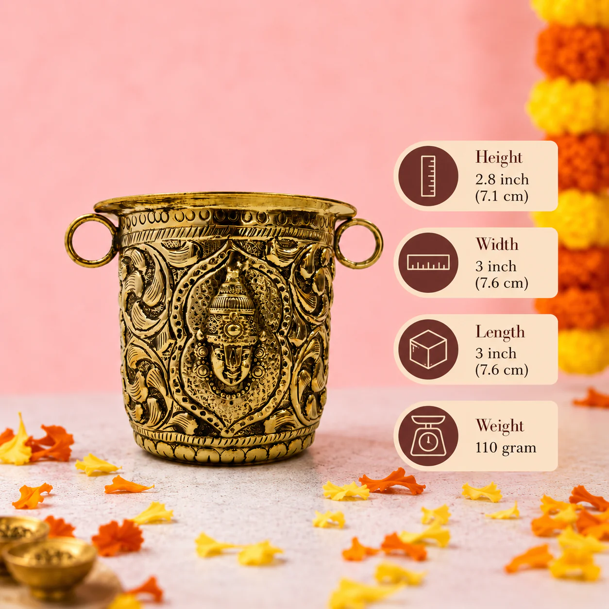 Brass Handcrafted Lakshmi Balaji Gangalam Glass (2.8 Inch) - Image 5
