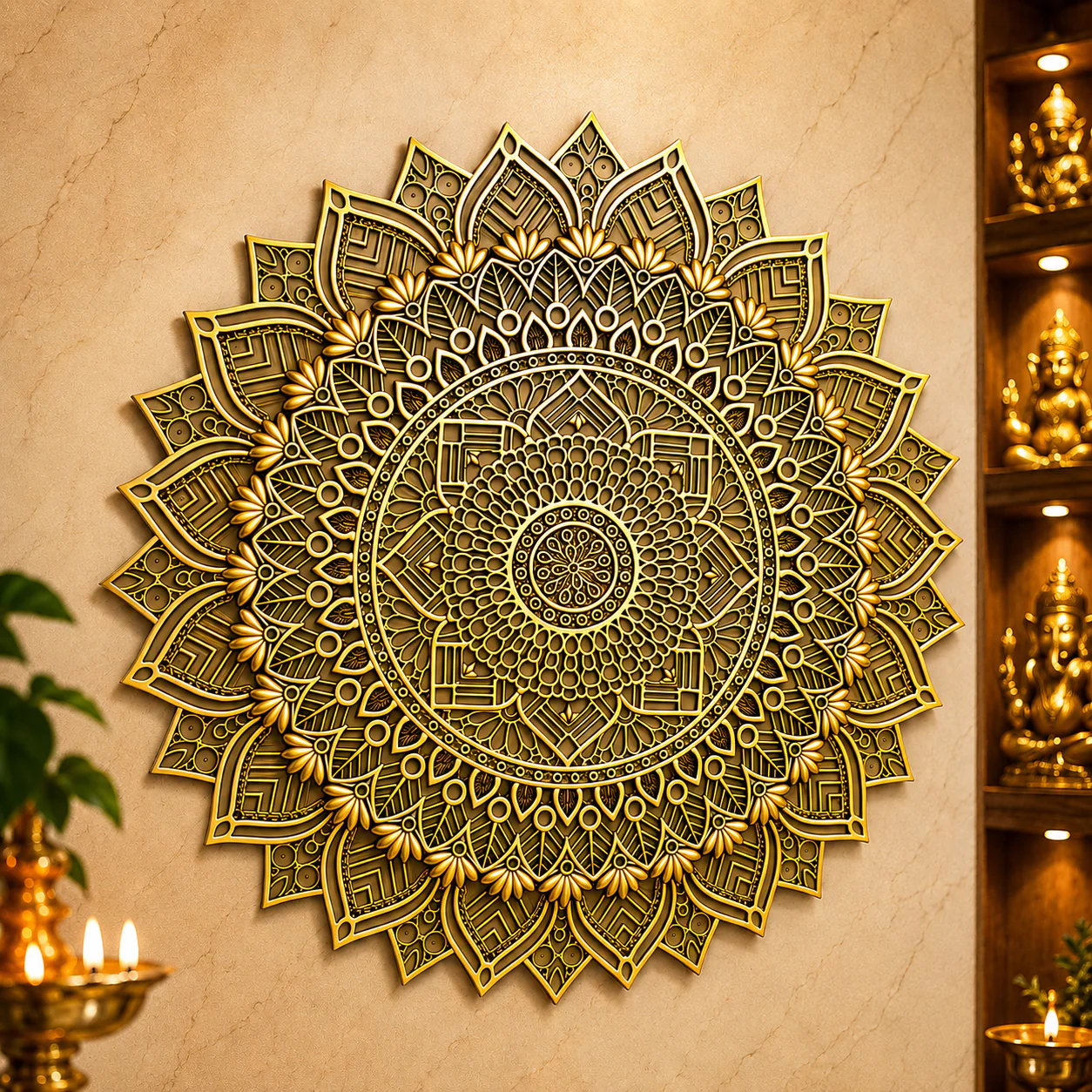 Brass Handcrafted Mandala Wall Hanging Decor - Image 3