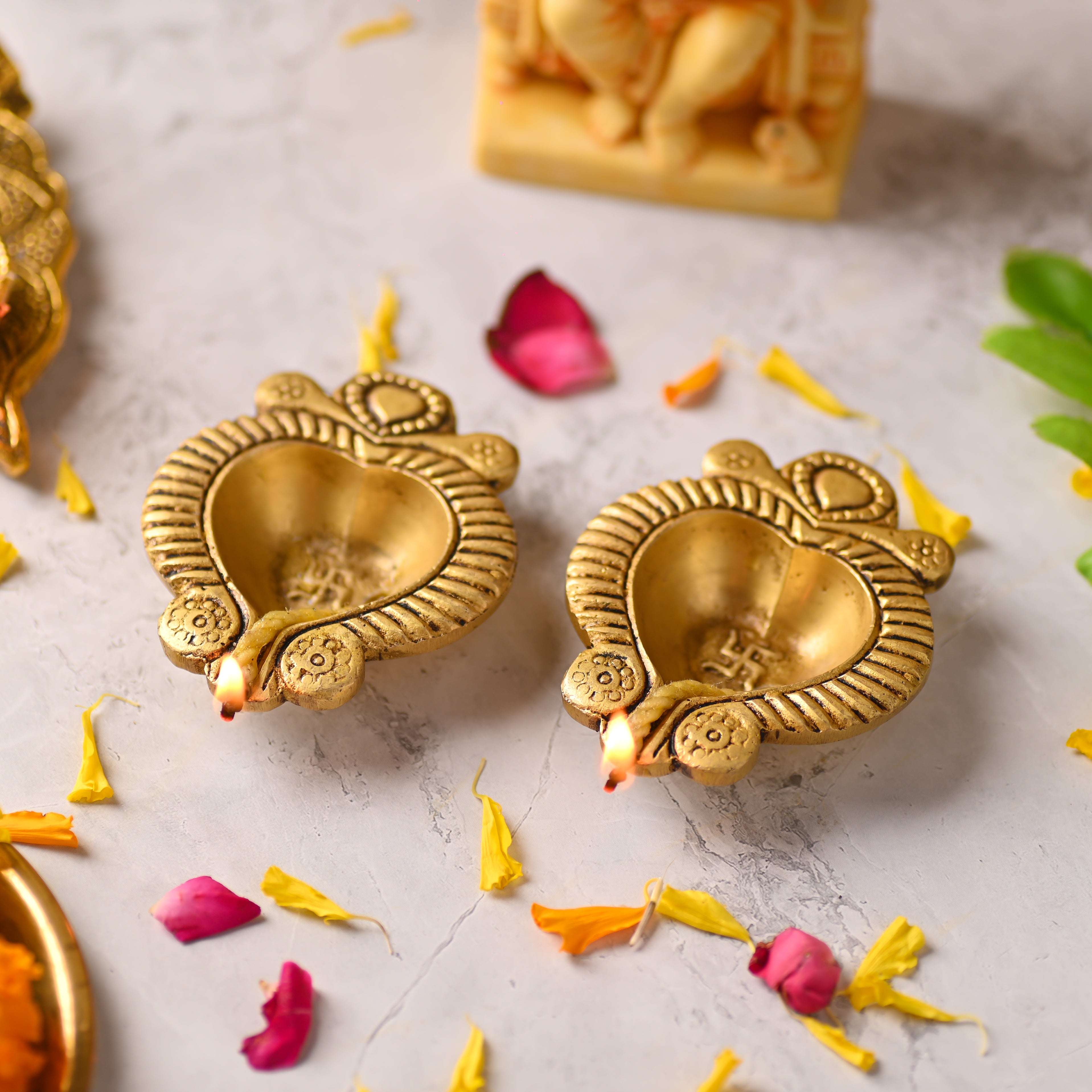 Brass Handcrafted Oil Diya Pair (0.7 Inch)