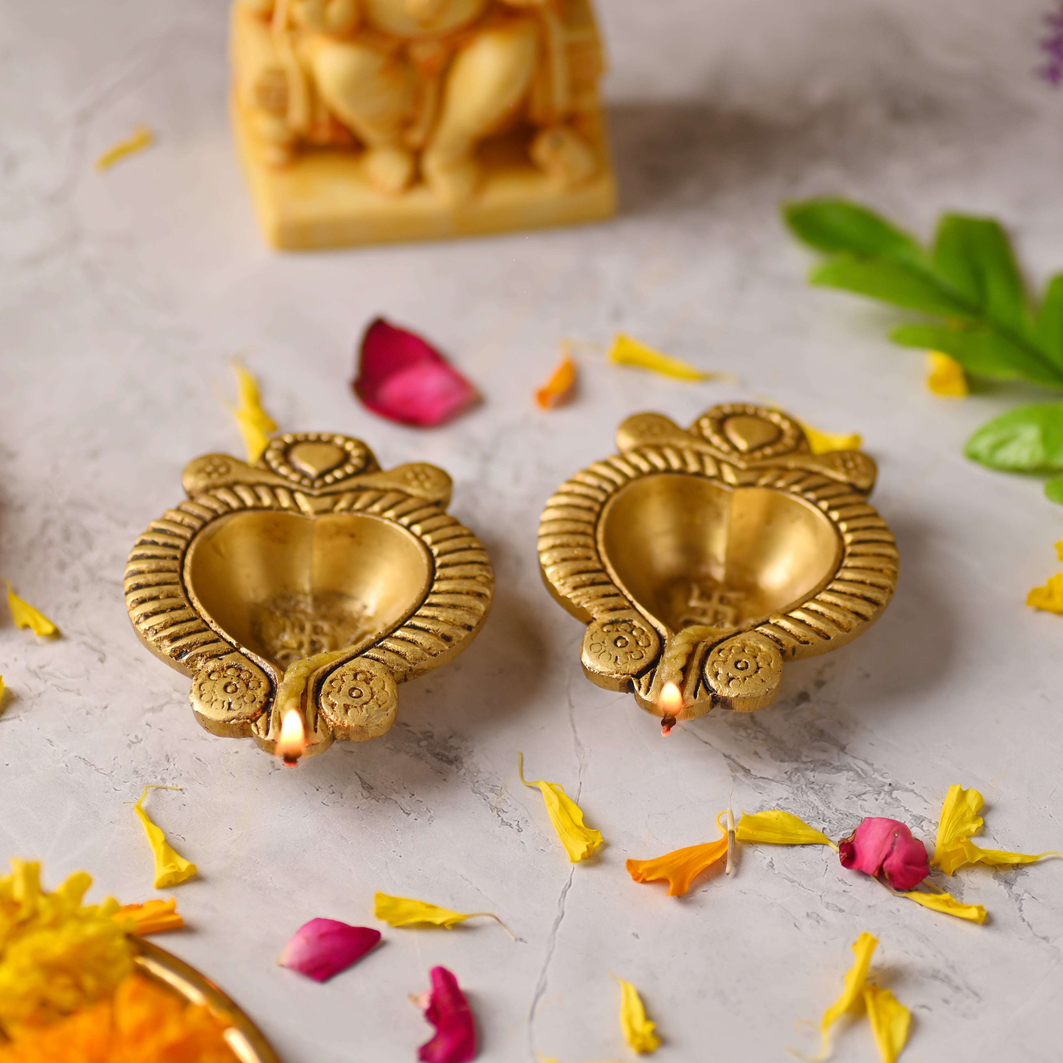 Brass Handcrafted Oil Diya Pair (0.7 Inch) - Image 2