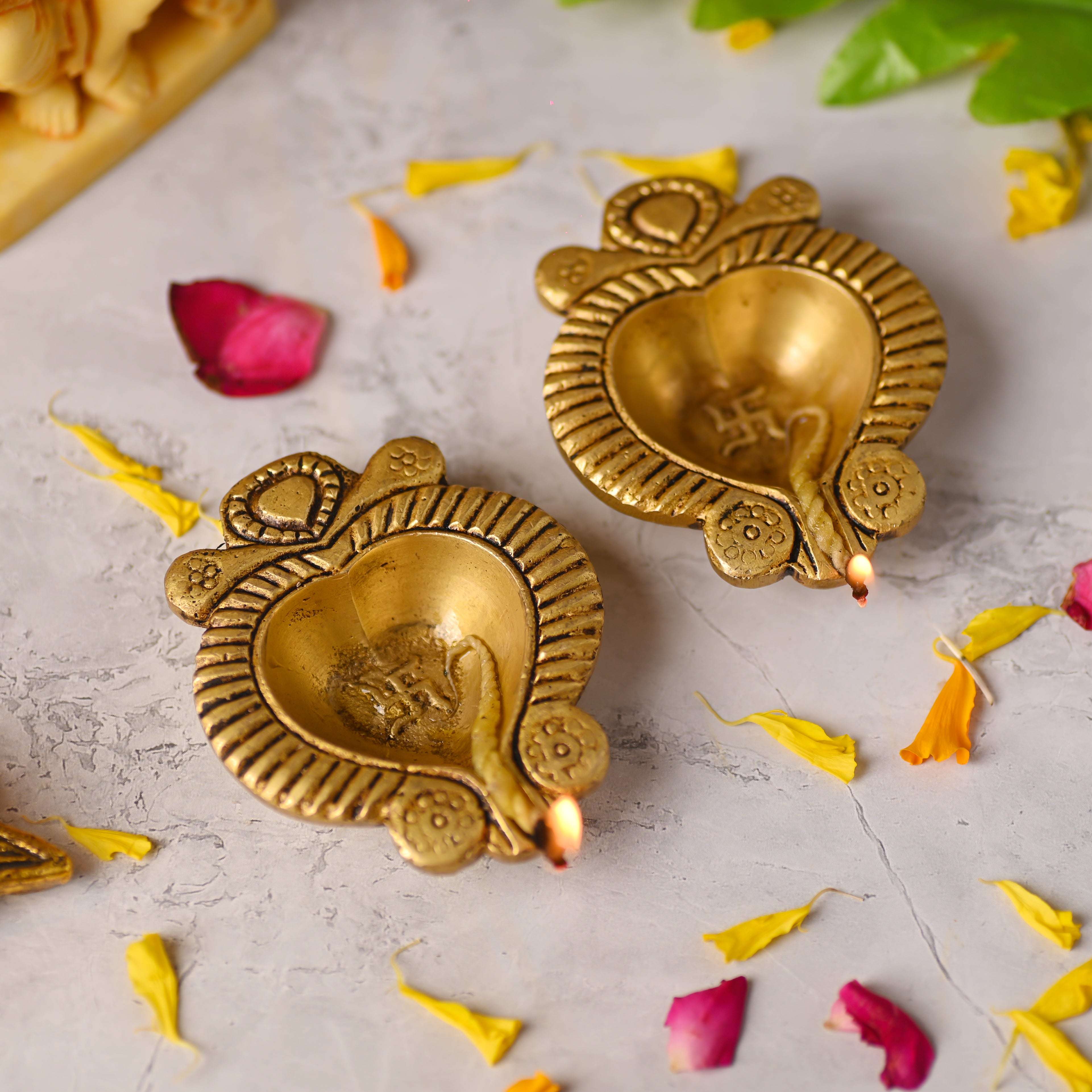 Brass Handcrafted Oil Diya Pair (0.7 Inch) - Image 3