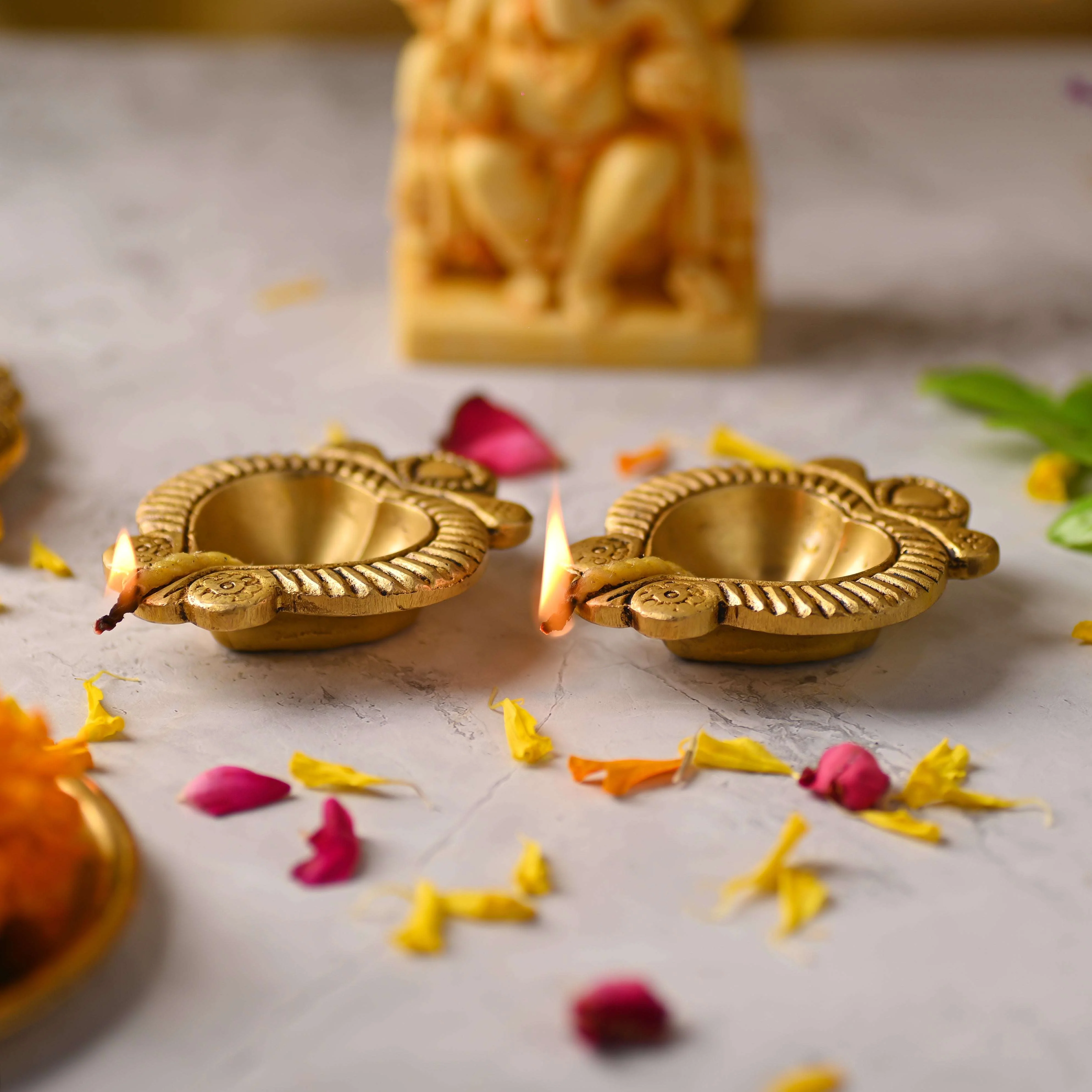 Brass Handcrafted Oil Diya Pair (0.7 Inch) - Image 5