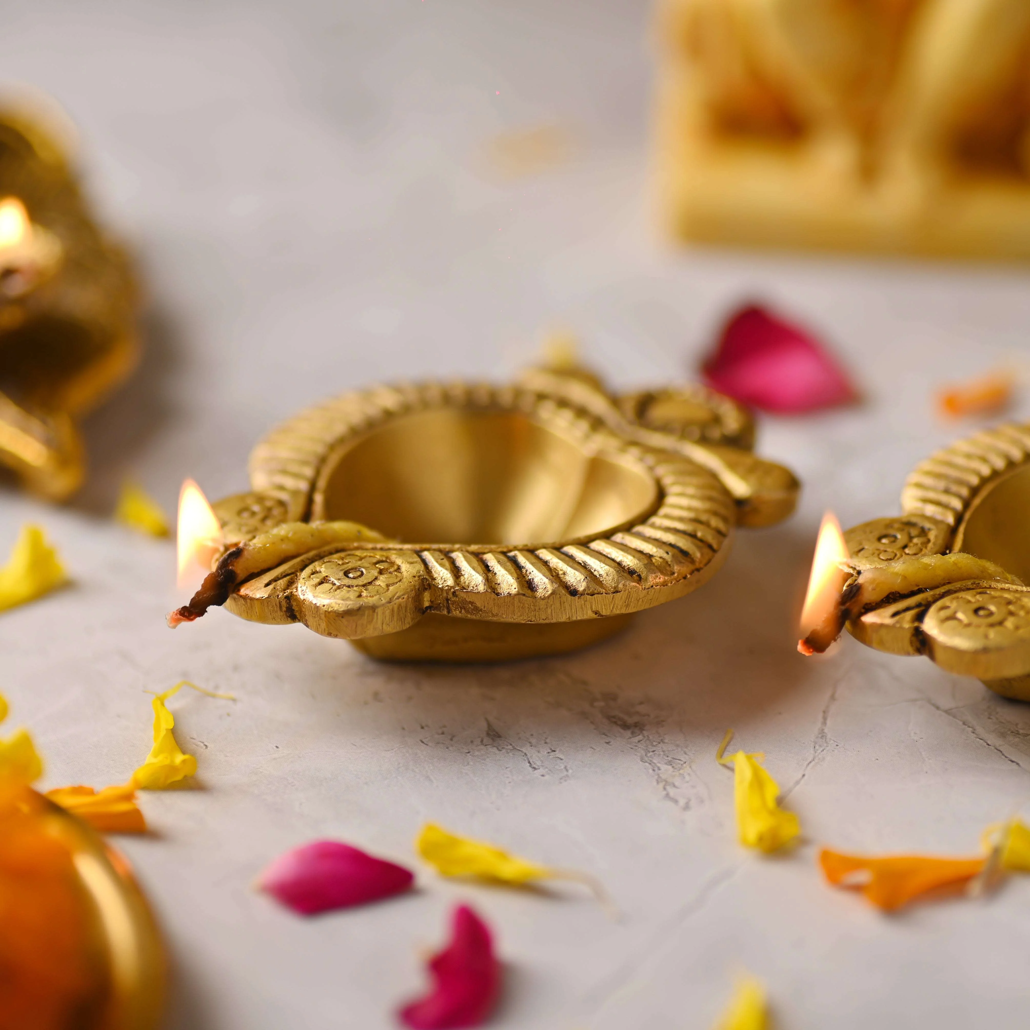 Brass Handcrafted Oil Diya Pair (0.7 Inch) - Image 6
