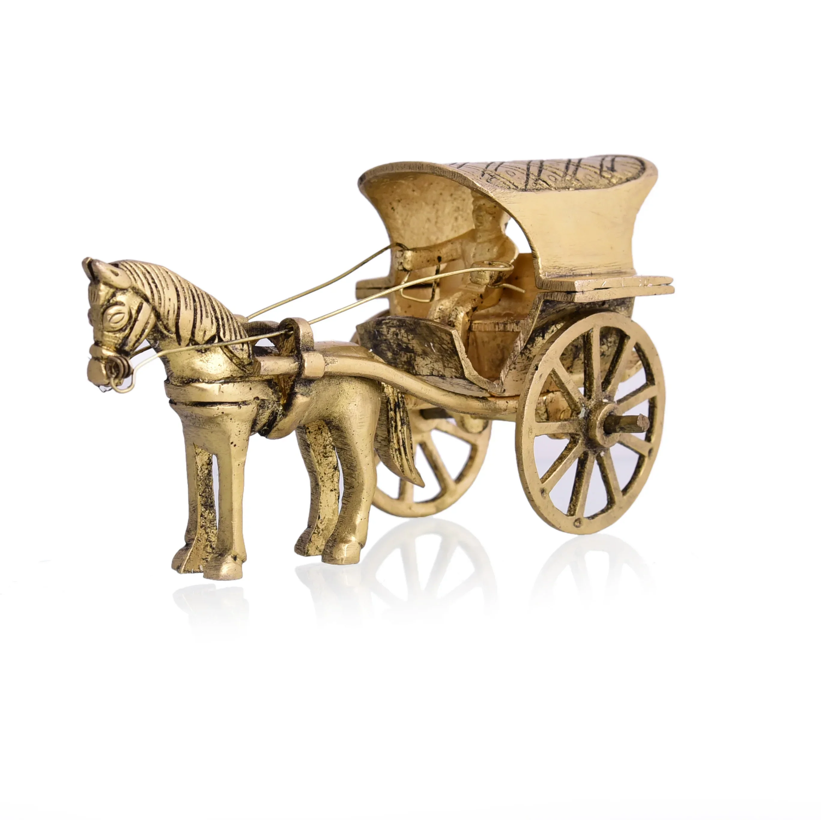 Brass Handmade Horse Chariot/Cart Showpiece (2.6 Inch) - Image 2