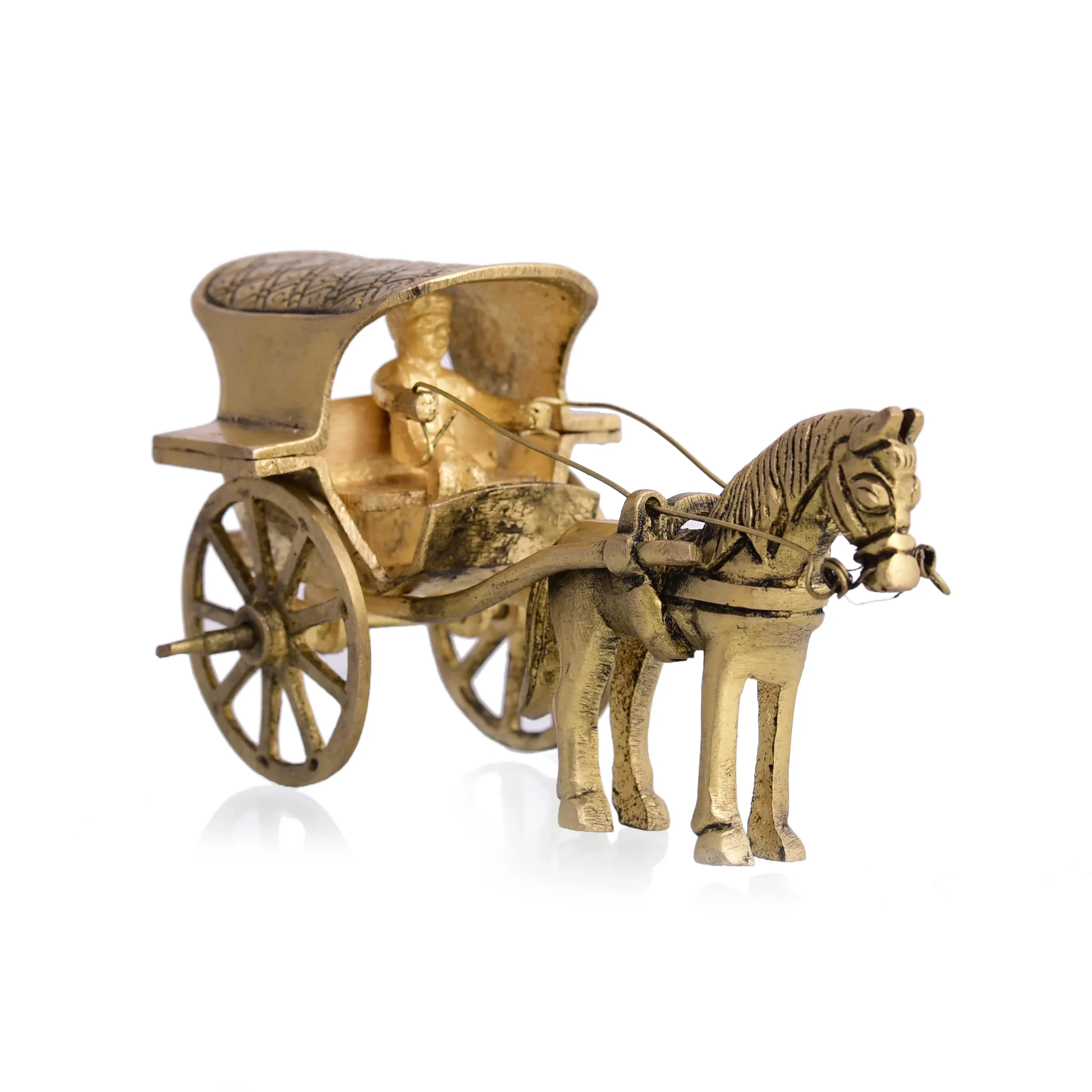 Brass Handmade Horse Chariot/Cart Showpiece (2.6 Inch) - Image 3