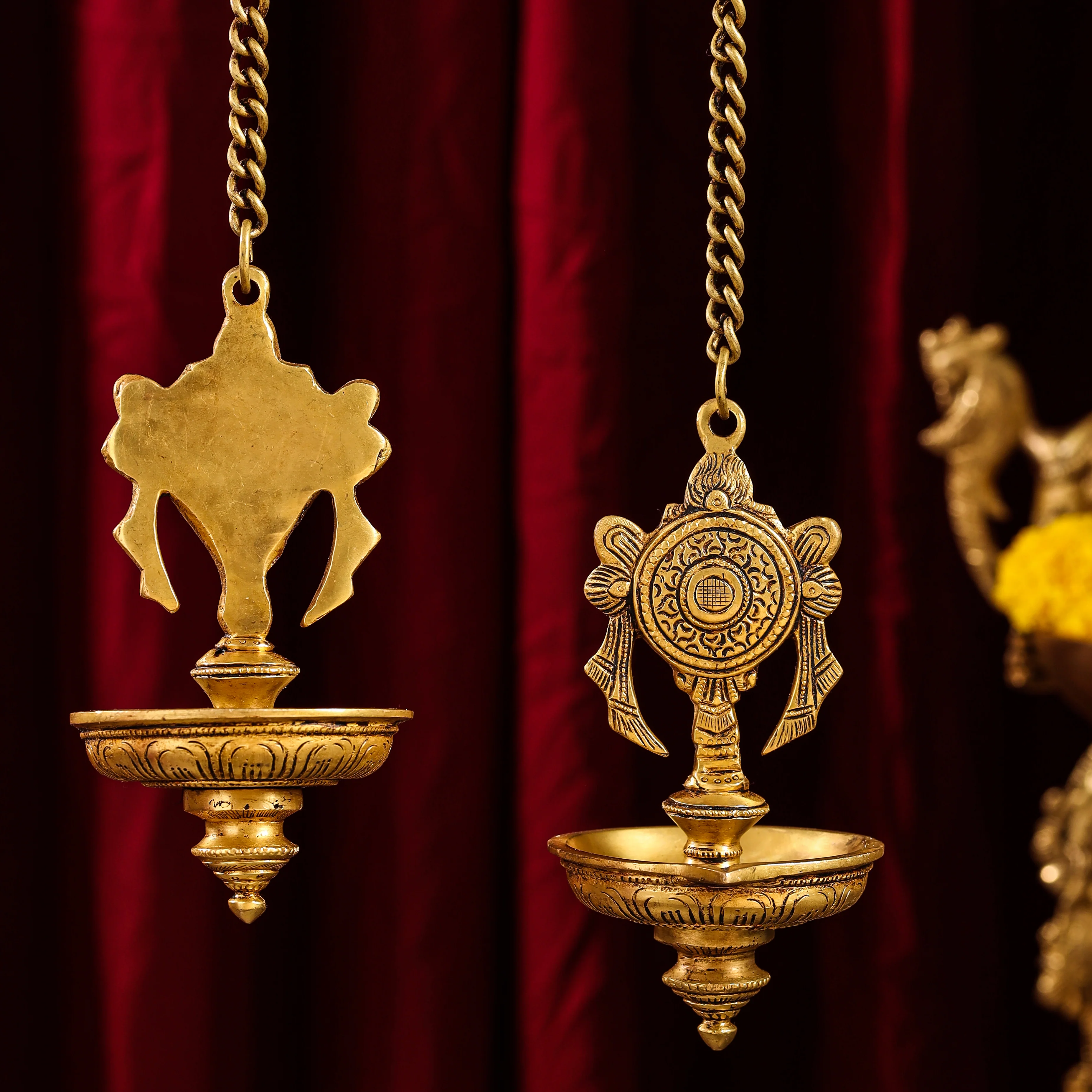 Brass Hanging Shankh And Chakra Diya Set (23 Inch) - Image 5